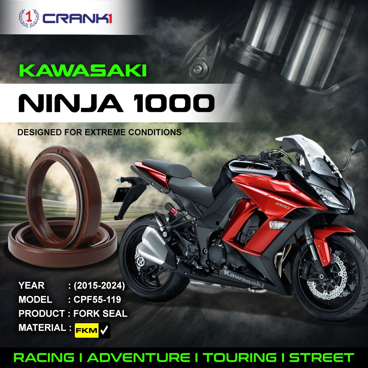 Fork Oil Seals Pair For Kawasaki Ninja 1000 (2015-2024) - CPF55-119