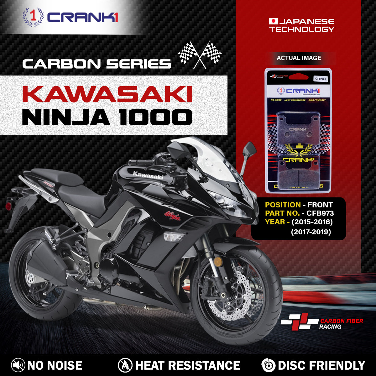 Carbon Brake Pads For Kawasaki Ninja 1000 (2015-2016) (2017-2019) - Front - CFB973 - 2 Sets