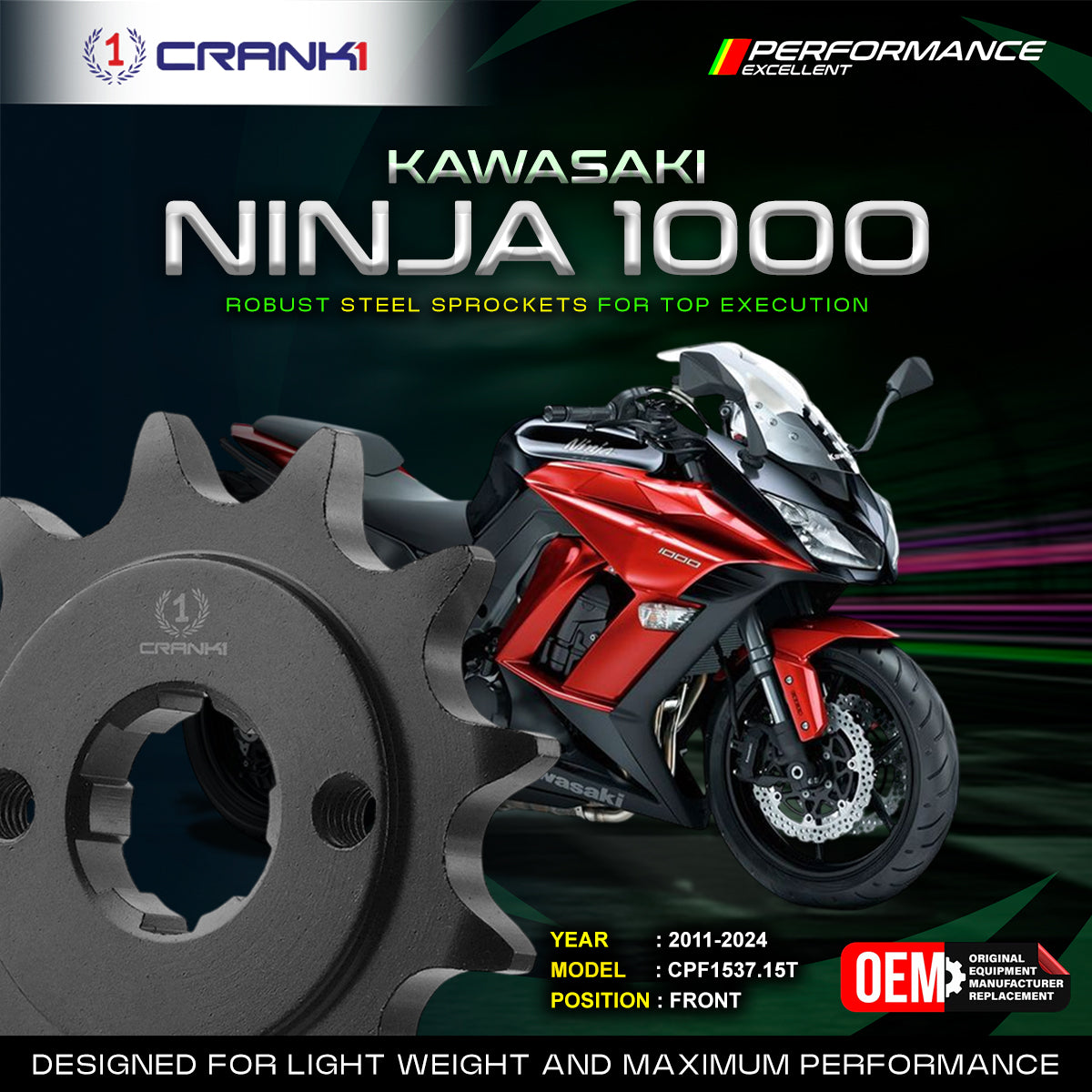 Sprocket For Kawasaki Ninja 1000 (2011-2024) - Front - CPF1537.15T