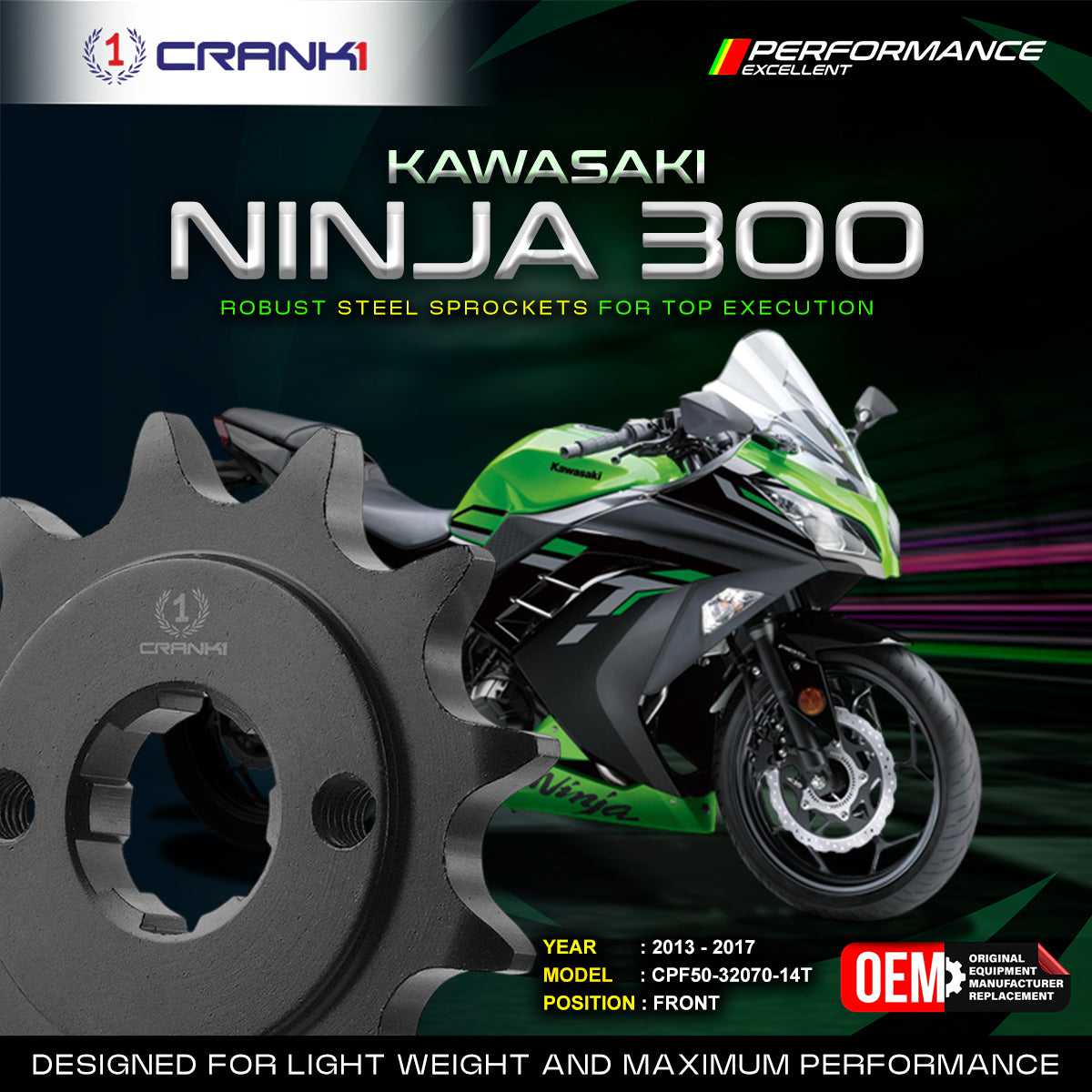 Sprocket For Kawasaki Ninja 300 (2013-2017) - Front - CPF50-32070-14T