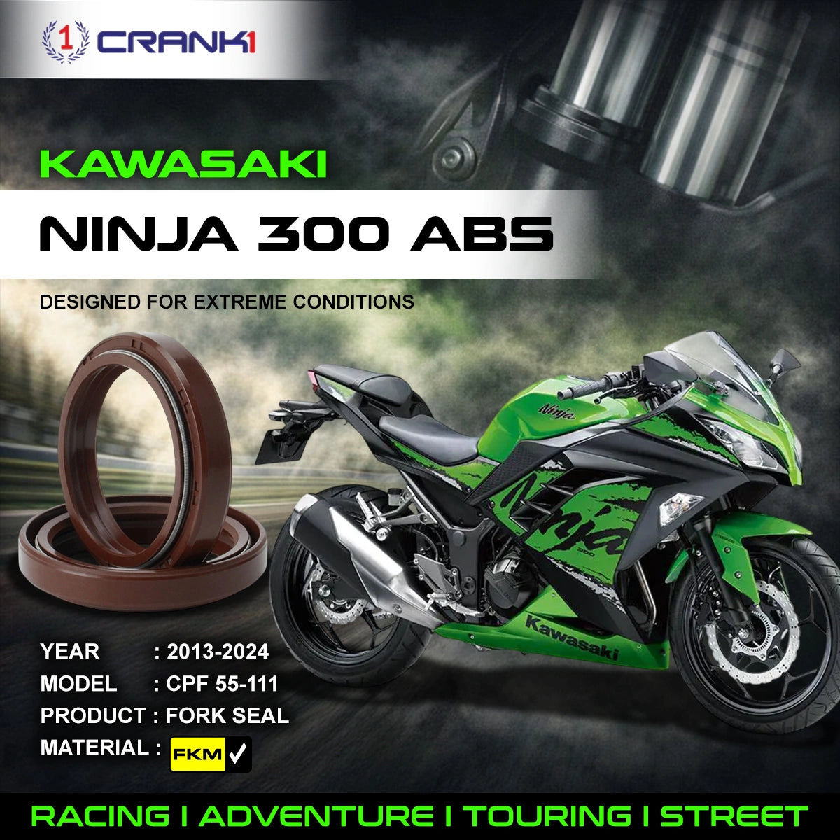 Fork Oil Seals Pair For Kawasaki Ninja 300 ABS (2013-2024) - CPF55-111