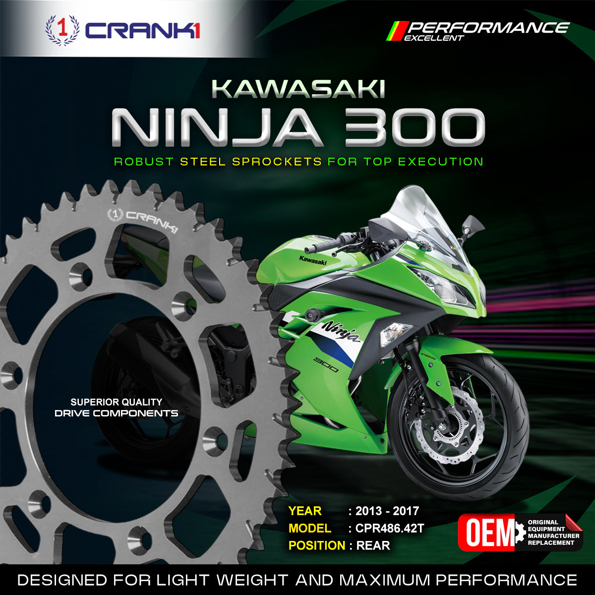 Sprocket For Kawasaki Ninja 300 (2013-2017) - Rear - CPR486.42T