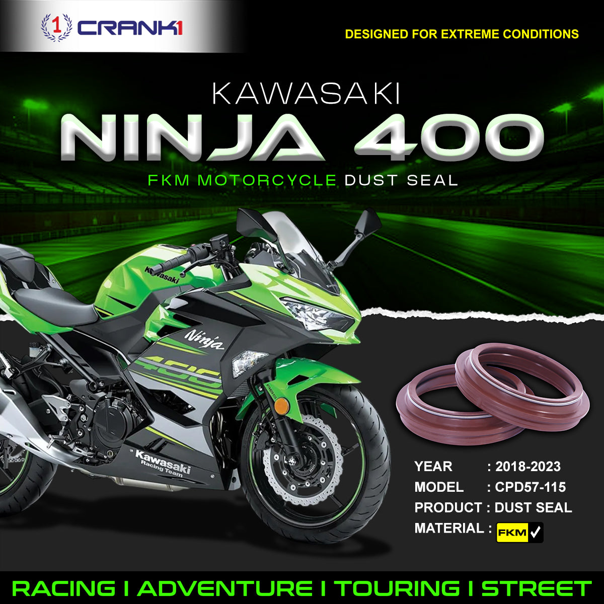 Fork Dust Seals Pair For Kawasaki Ninja 400 (2018-2023) - CPD57-115