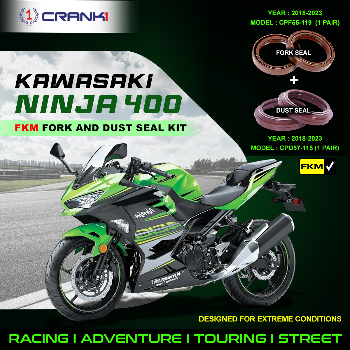 Fork And Dust Seals Kit For Kawasaki Ninja 400 (2018-2023)