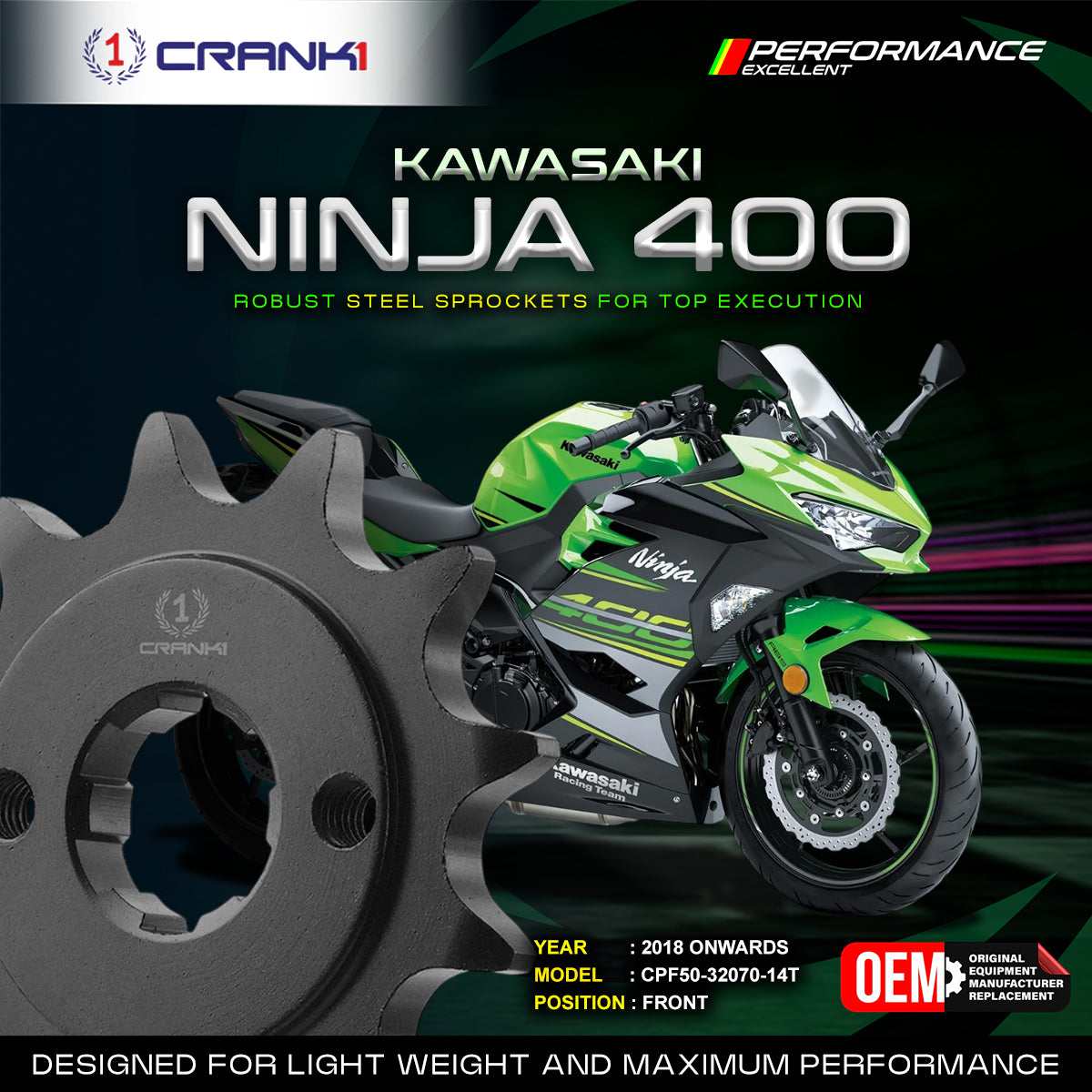 Sprocket For Kawasaki Ninja 400 (2018 Onwards) - Front - CPF50-32070-14T