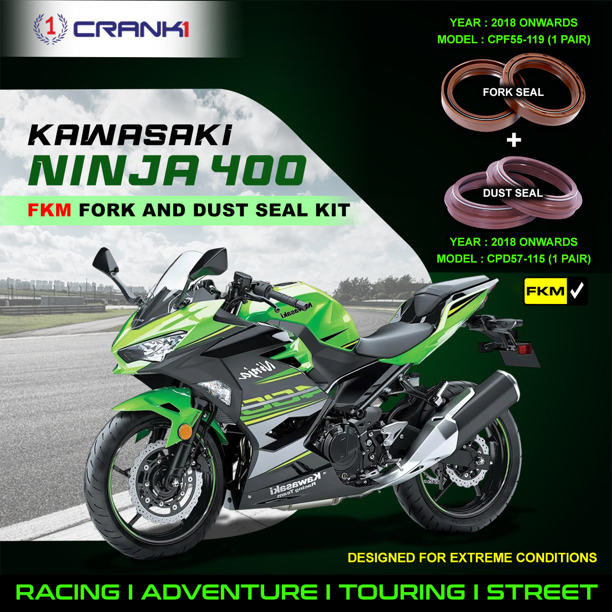 Fork And Dust Seals Kit For Kawasaki Ninja 400 (2018 Onwards)