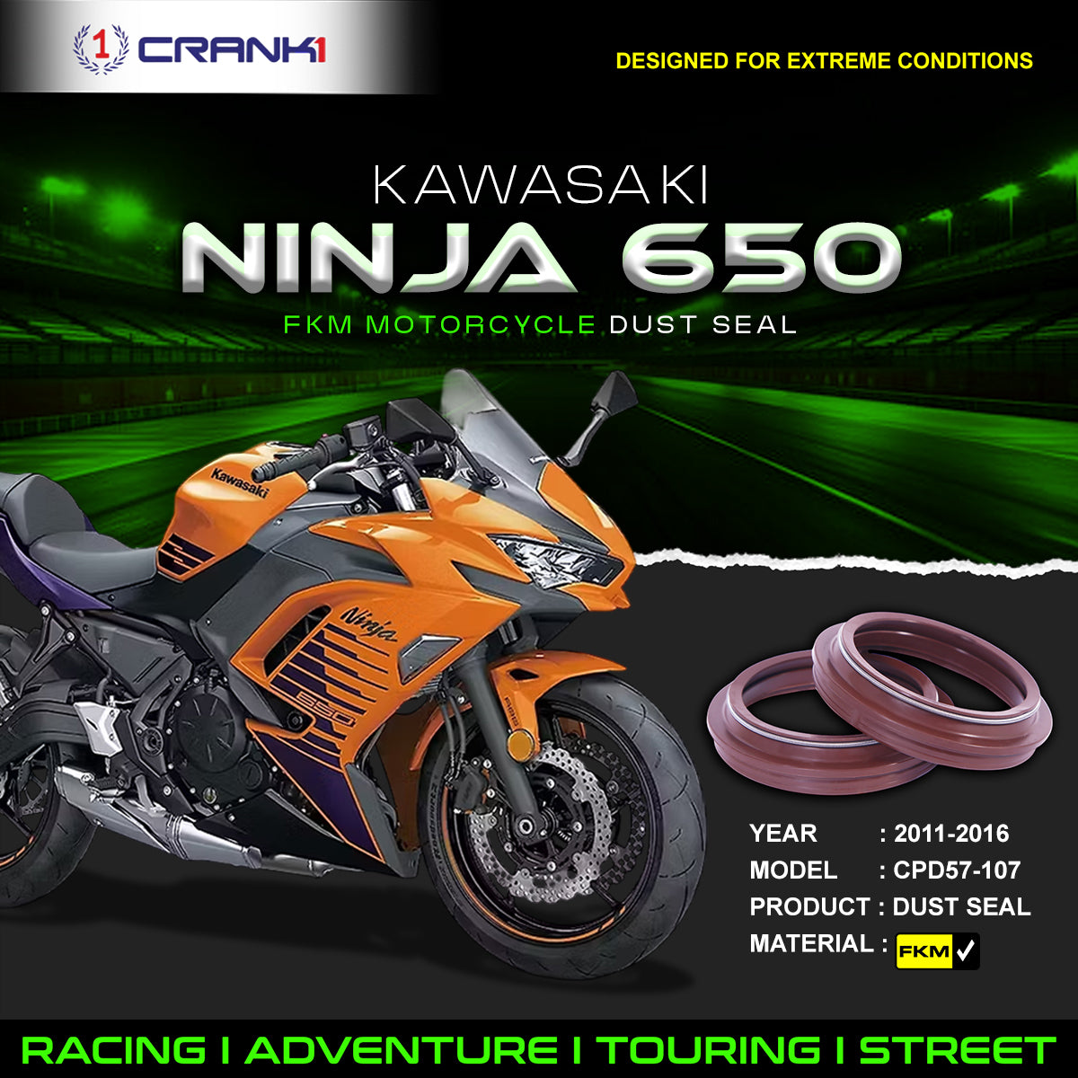 Fork Dust Seals Pair For Kawasaki Ninja 650 (2011-2016) - CPD57-107