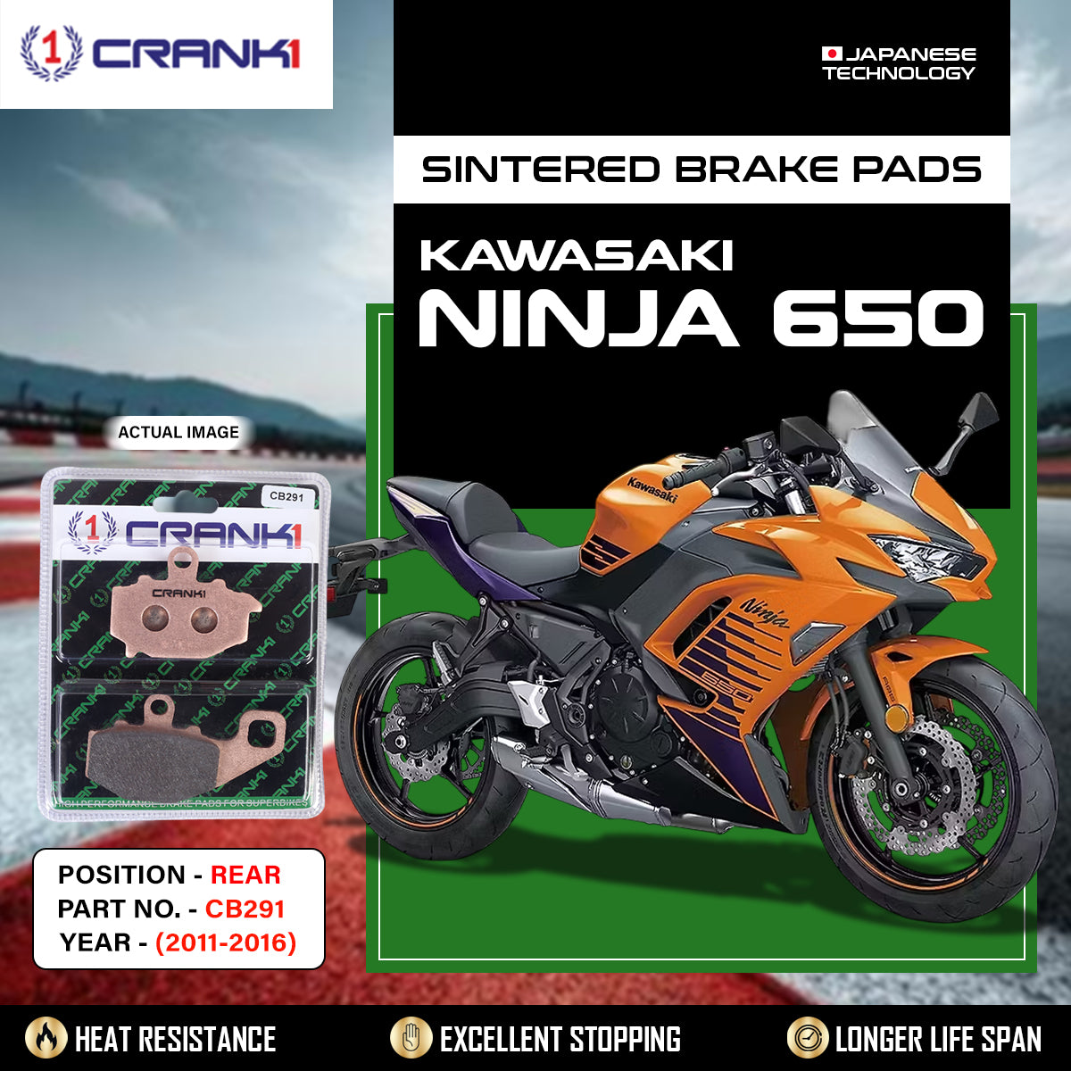 Sintered Brake Pads For Kawasaki Ninja 650 (2011-2016) - Rear - CB291