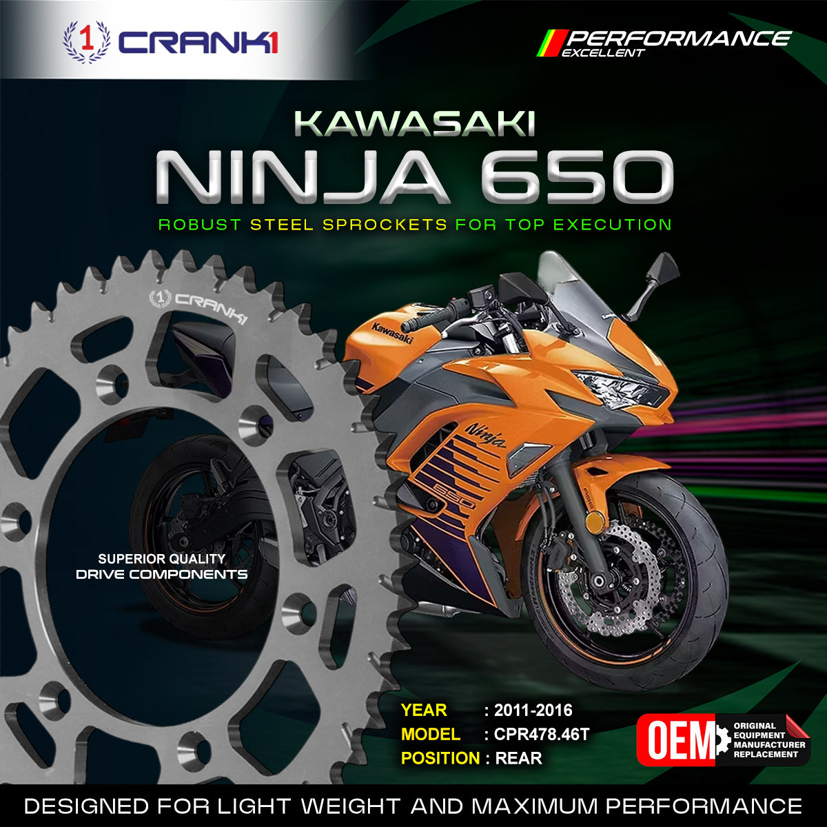 Sprocket For Kawasaki Ninja 650 (2011-2016) - Rear - CPR478.46T