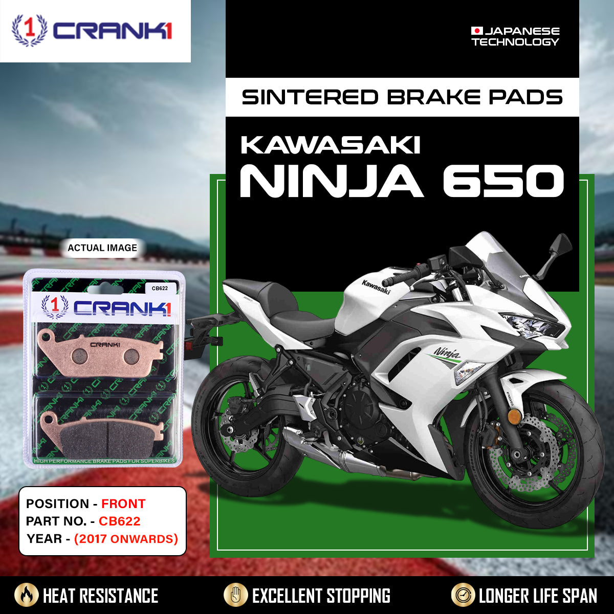 Sintered  Brake Pads For Kawasaki Ninja 650 (2017 Onwards) - Front - CB622 - 2 Sets