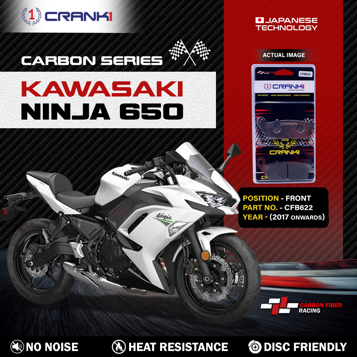 Carbon Brake Pads For Kawasaki Ninja 650 (2017 Onwards) - Front - CFB622 - 2 Sets