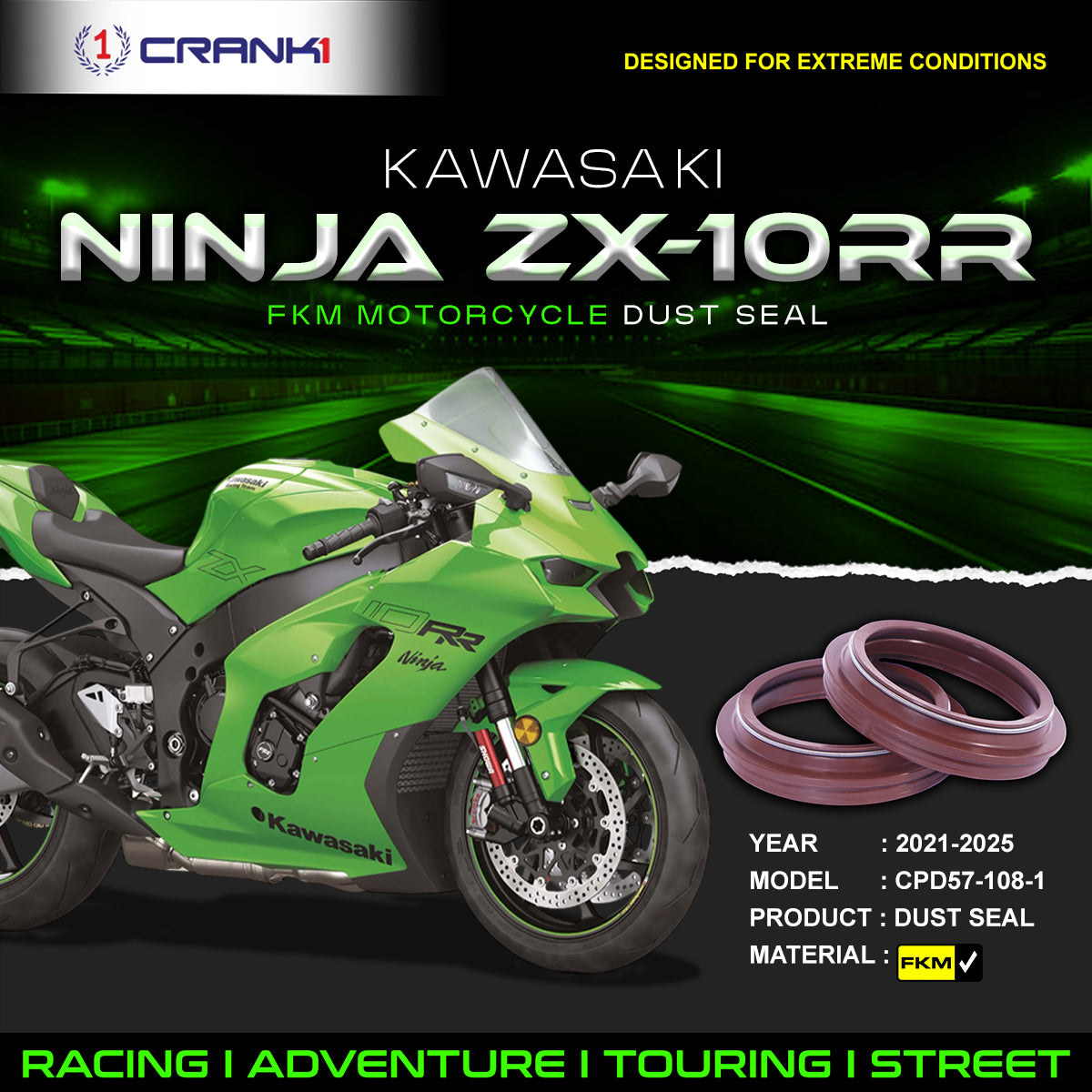 Fork Dust Seals Pair For Kawasaki Ninja ZX-10RR (2021-2025) - CPD57-108-1