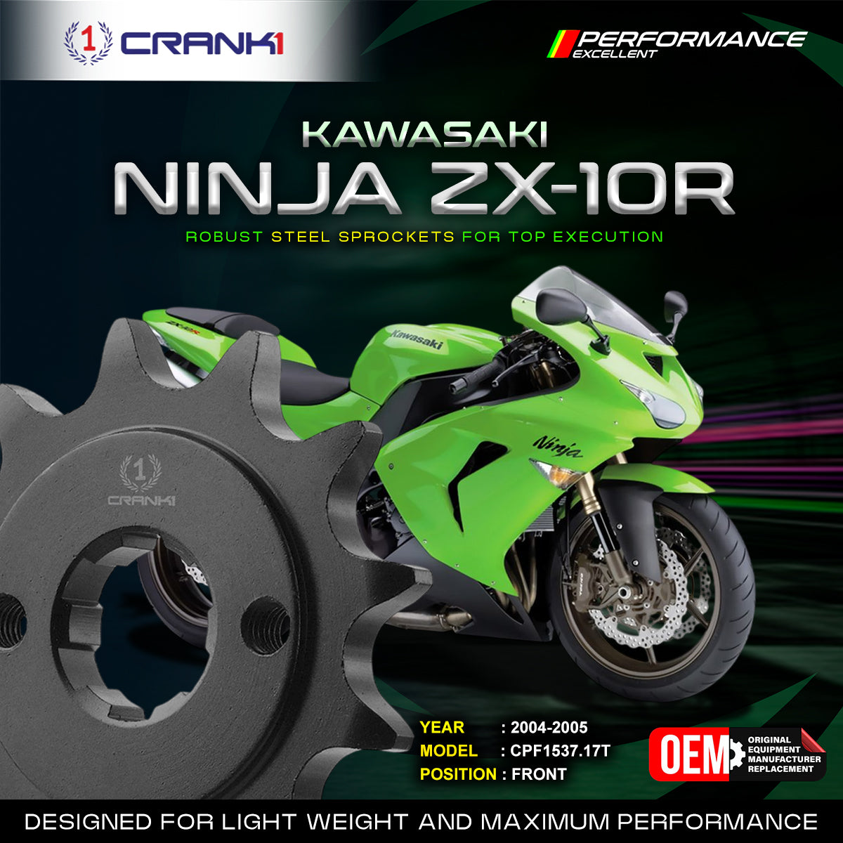 Sprocket For Kawasaki Ninja ZX-10R (2004-2005) - Front - CPF1537.17T