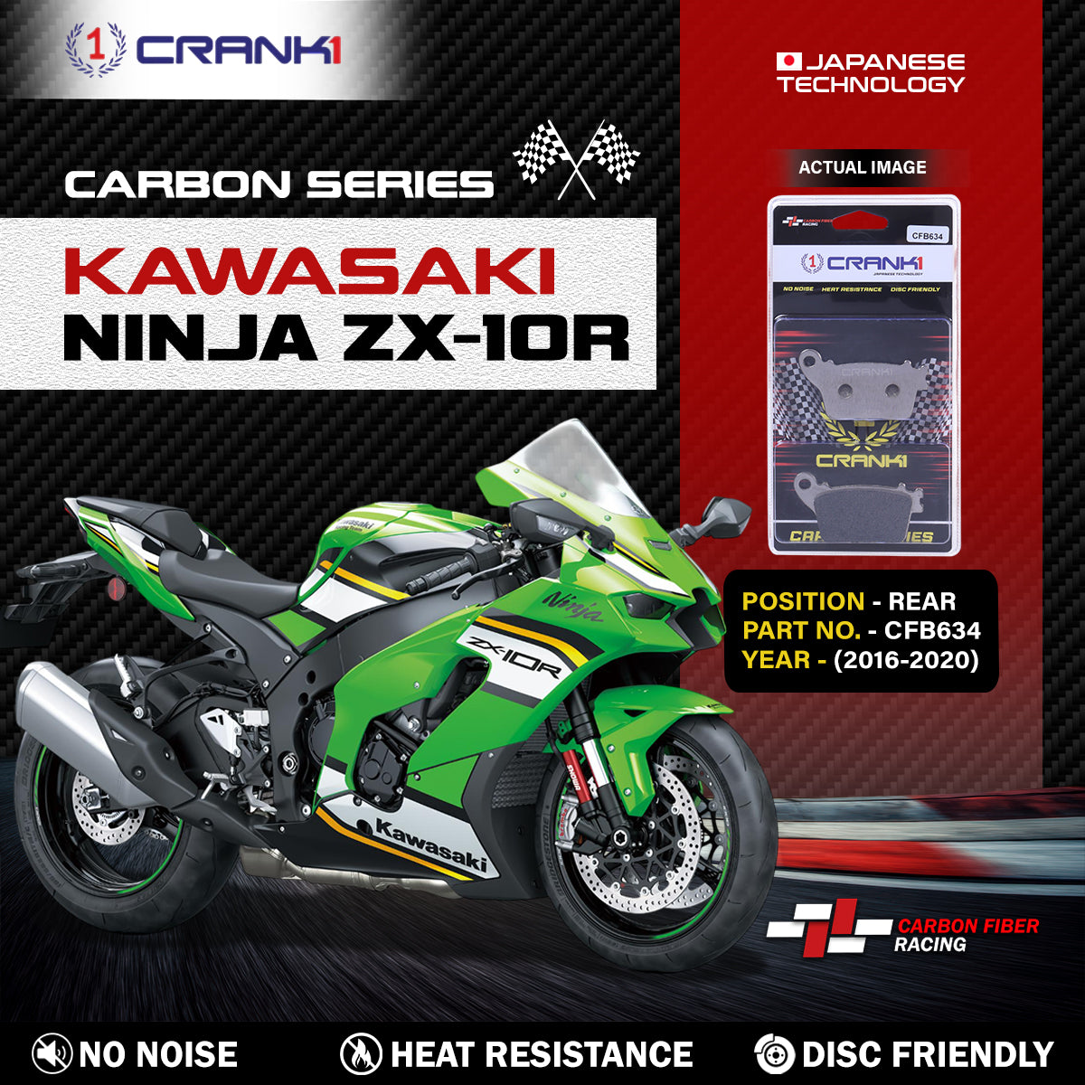 Carbon Brake Pads For Kawasaki Ninja ZX-10R (2016-2020) - Rear - CFB634