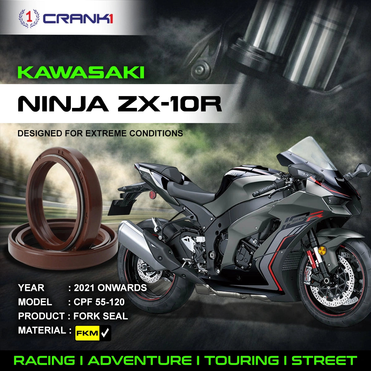 Fork Oil Seals Pair For Kawasaki Ninja ZX-10R (2021 Onwards) - CPF55-120