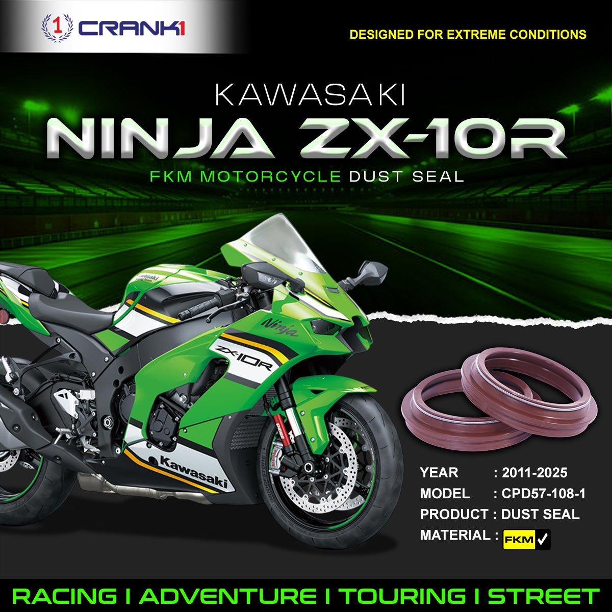 Fork Dust Seals Pair For Kawasaki Ninja ZX-10R (2011-2025) - CPD57-108-1