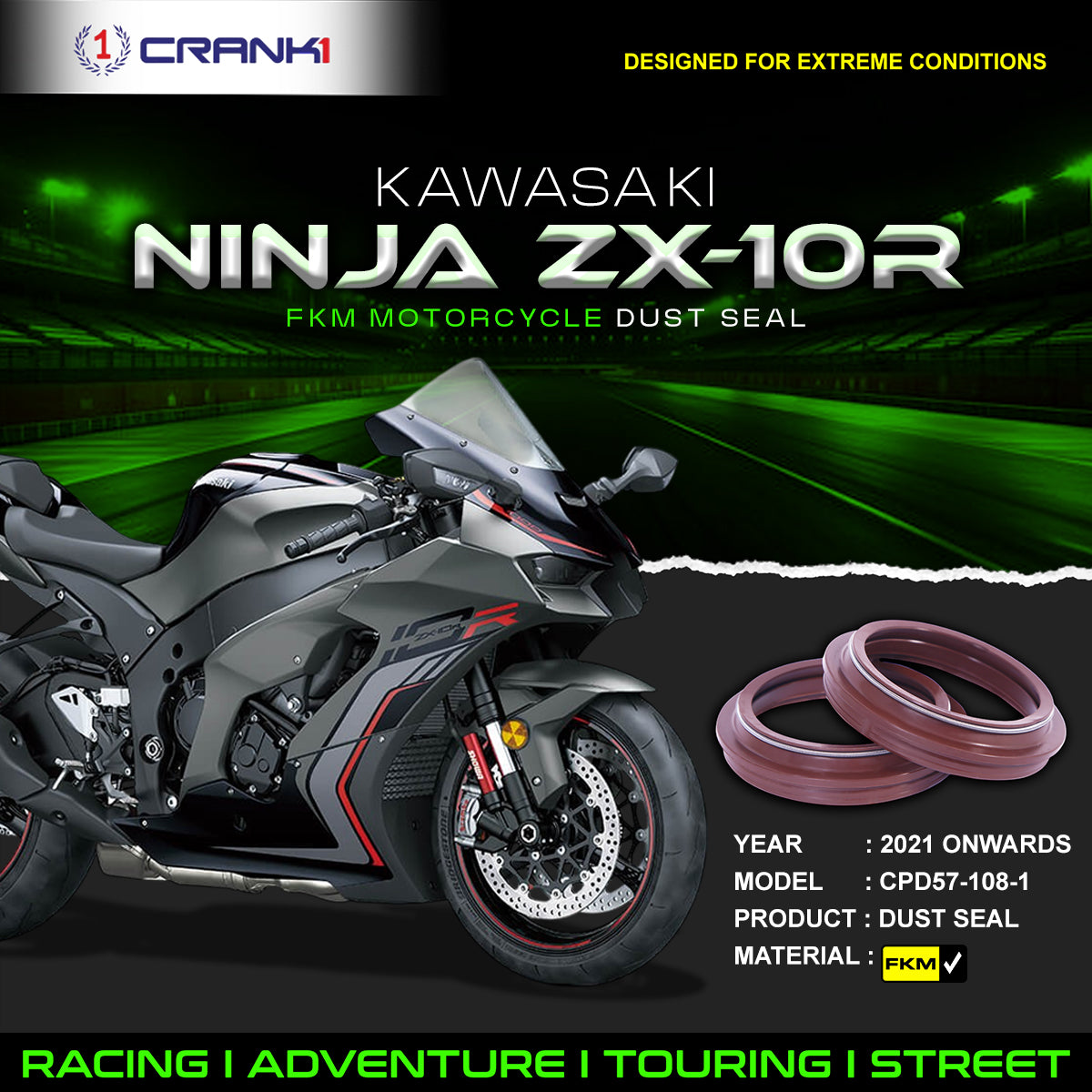 Fork Dust Seals Pair For Kawasaki Ninja ZX-10R (2021 Onwards) - CPD57-108-1