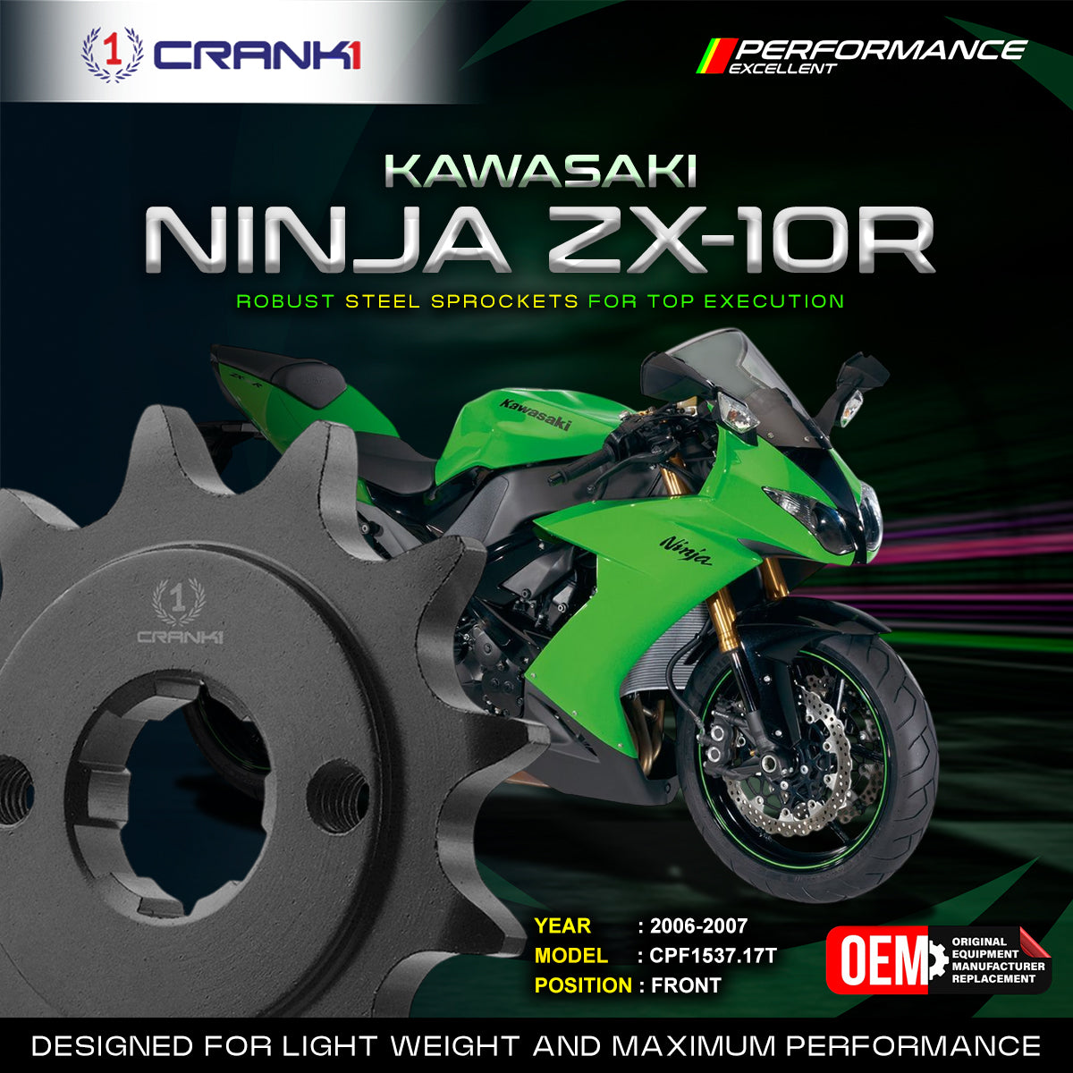 Sprocket For Kawasaki Ninja ZX-10R (2006-2007) - Front - CPF1537.17T