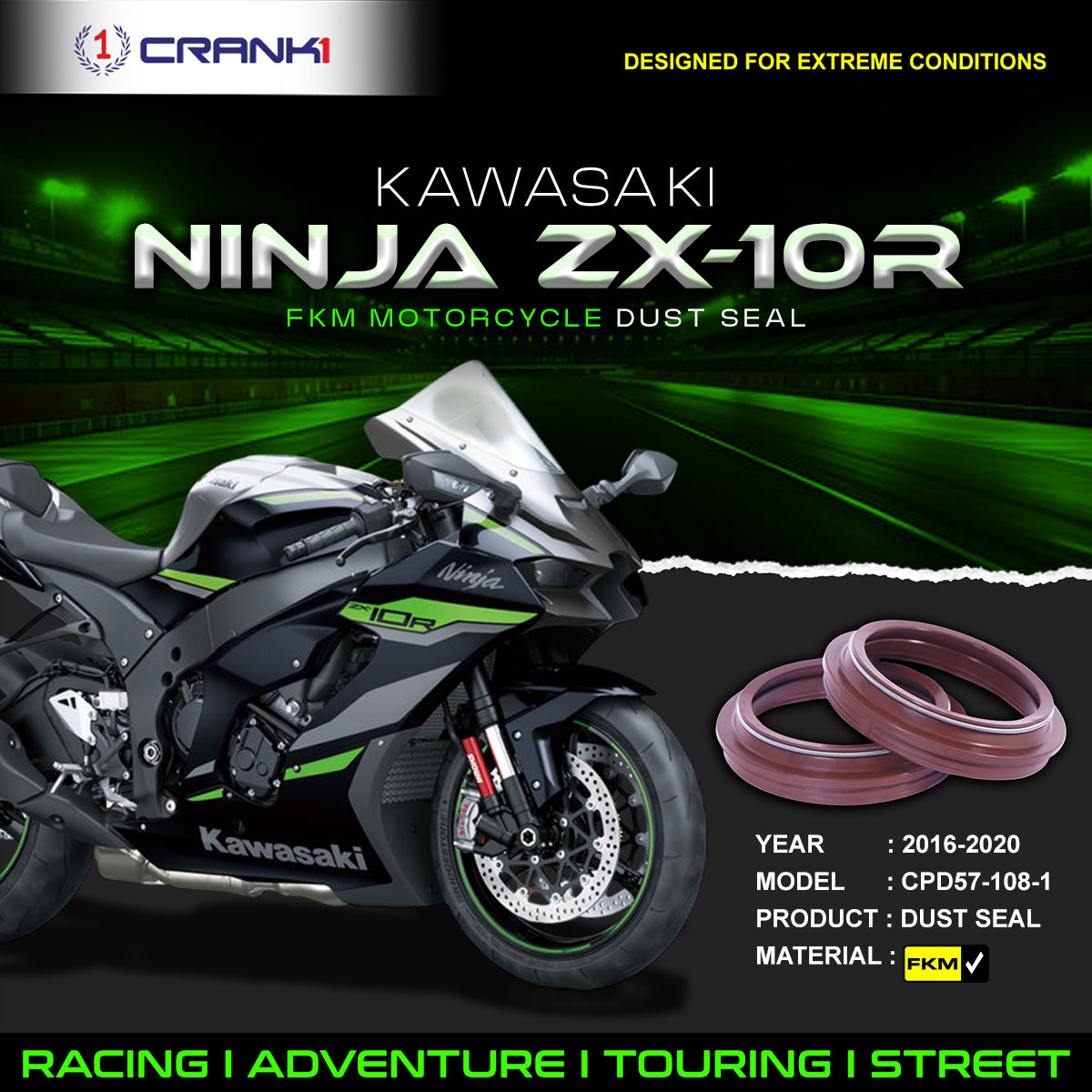 Fork Dust Seals Pair For Kawasaki Ninja ZX-10R (2016-2020) - CPD57-108-1