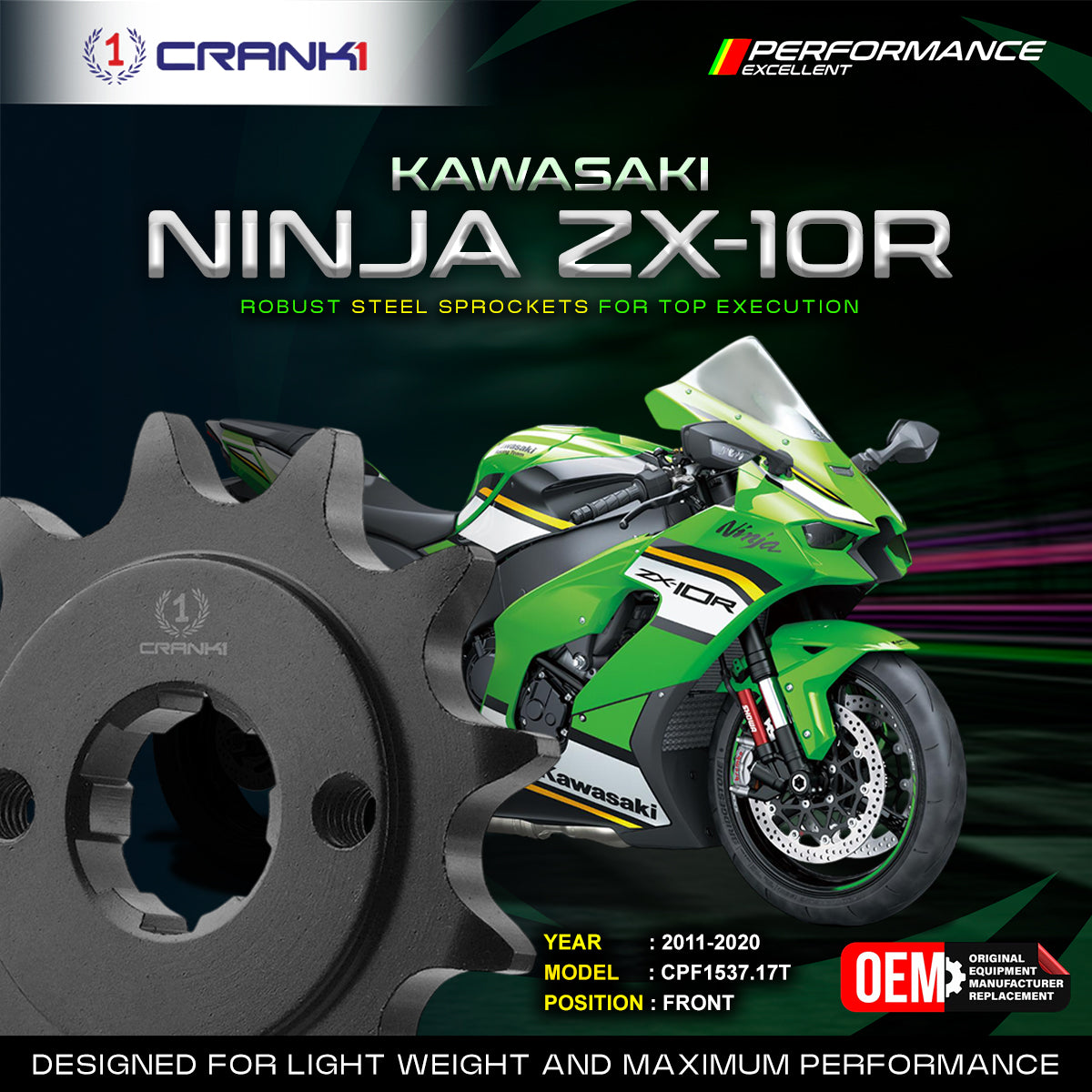 Sprocket For Kawasaki Ninja ZX-10R (2011-2020) - Front - CPF1537.17T