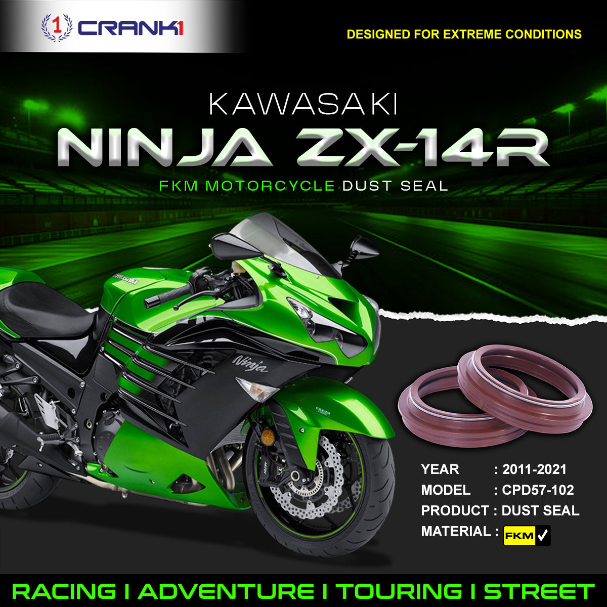 Fork Dust Seals Pair For Kawasaki Ninja ZX-14R (2011-2021) - CPD57-102