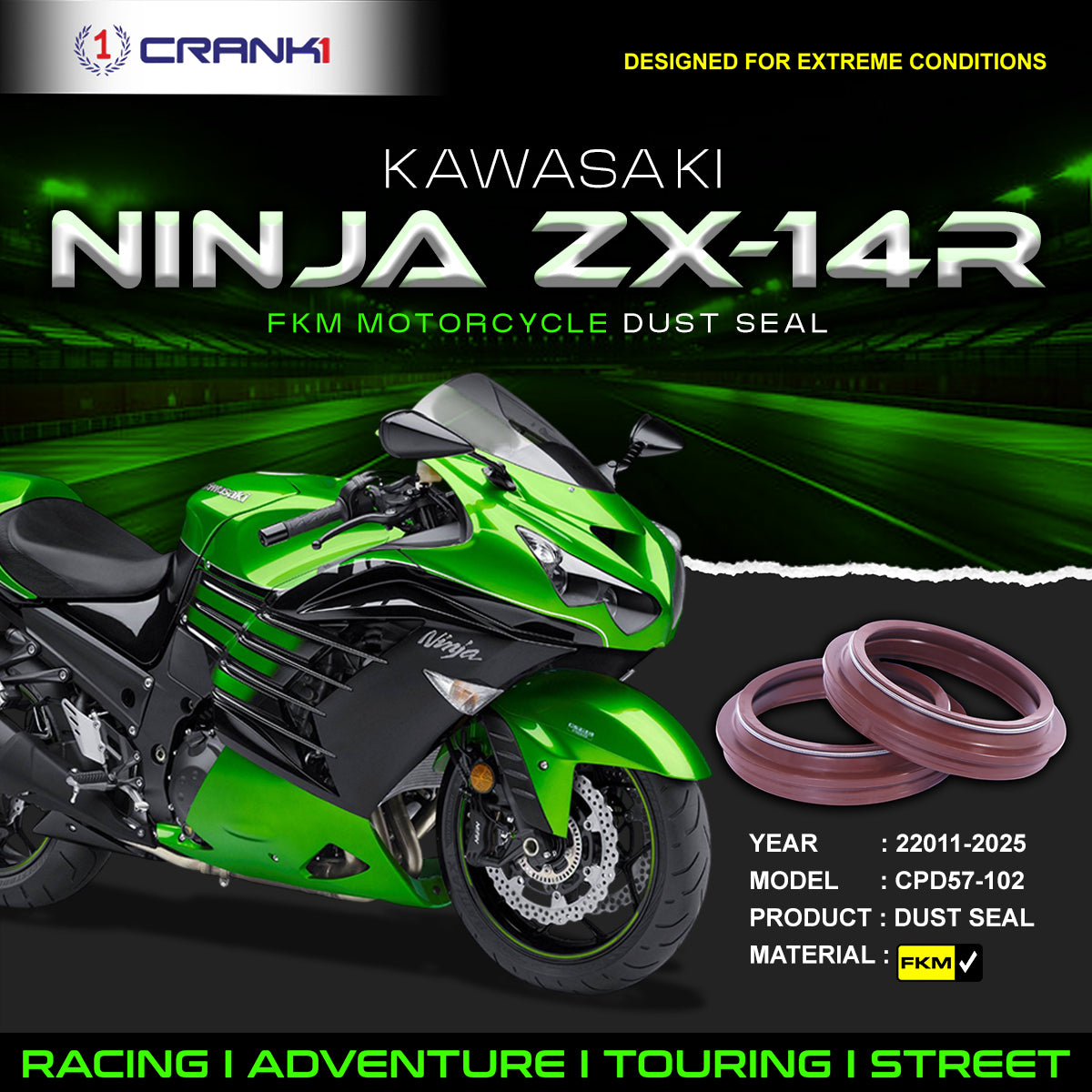 Fork Dust Seals Pair For Kawasaki Ninja ZX-14R (2011-2025) - CPD57-102