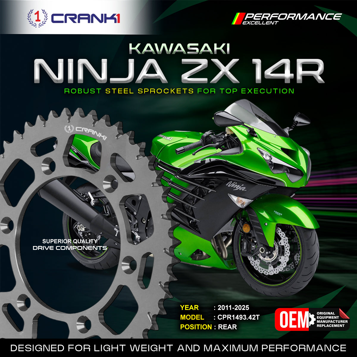 Sprocket For  Kawasaki Ninja ZX-14R (2011-2025) - Rear - CPR1493.42T