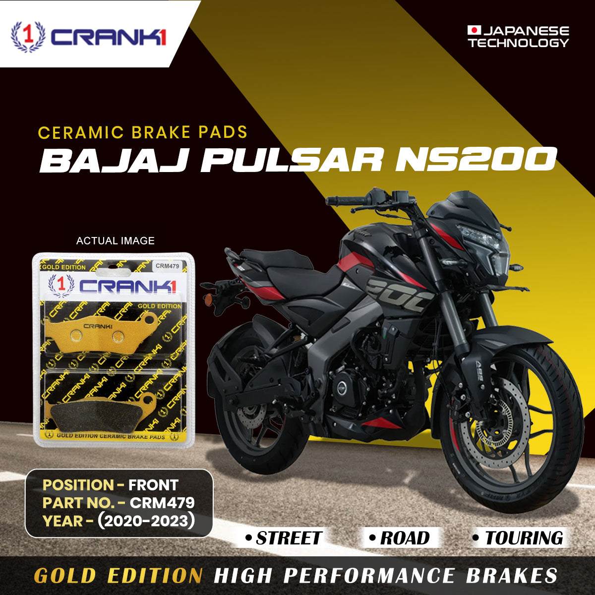 Ceramic Brake Pads For Bajaj  Pulsar NS200 (2020-2023) - Front - CRM479