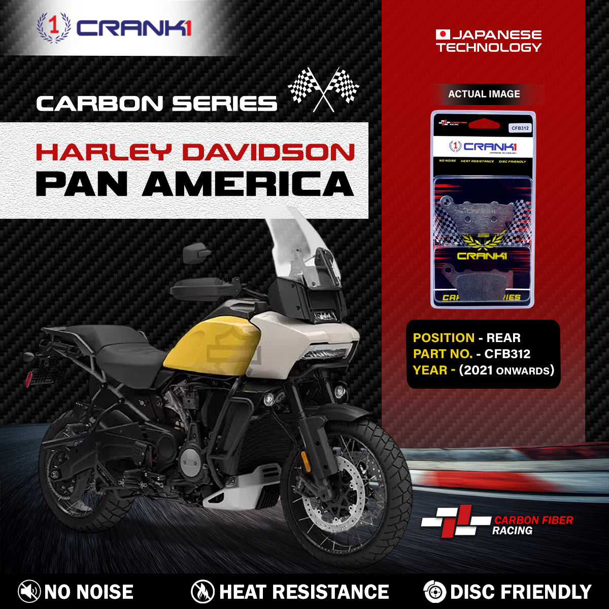 Carbon Brake Pads For Harley Davidson Pan America (2021 Onwards) - Rear - CFB312