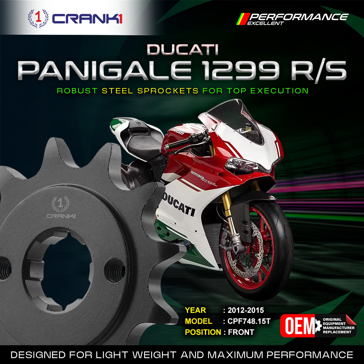 Sprocket For Ducati Panigale 1299 R/S (2012-2015) - Front - CPF748.15T