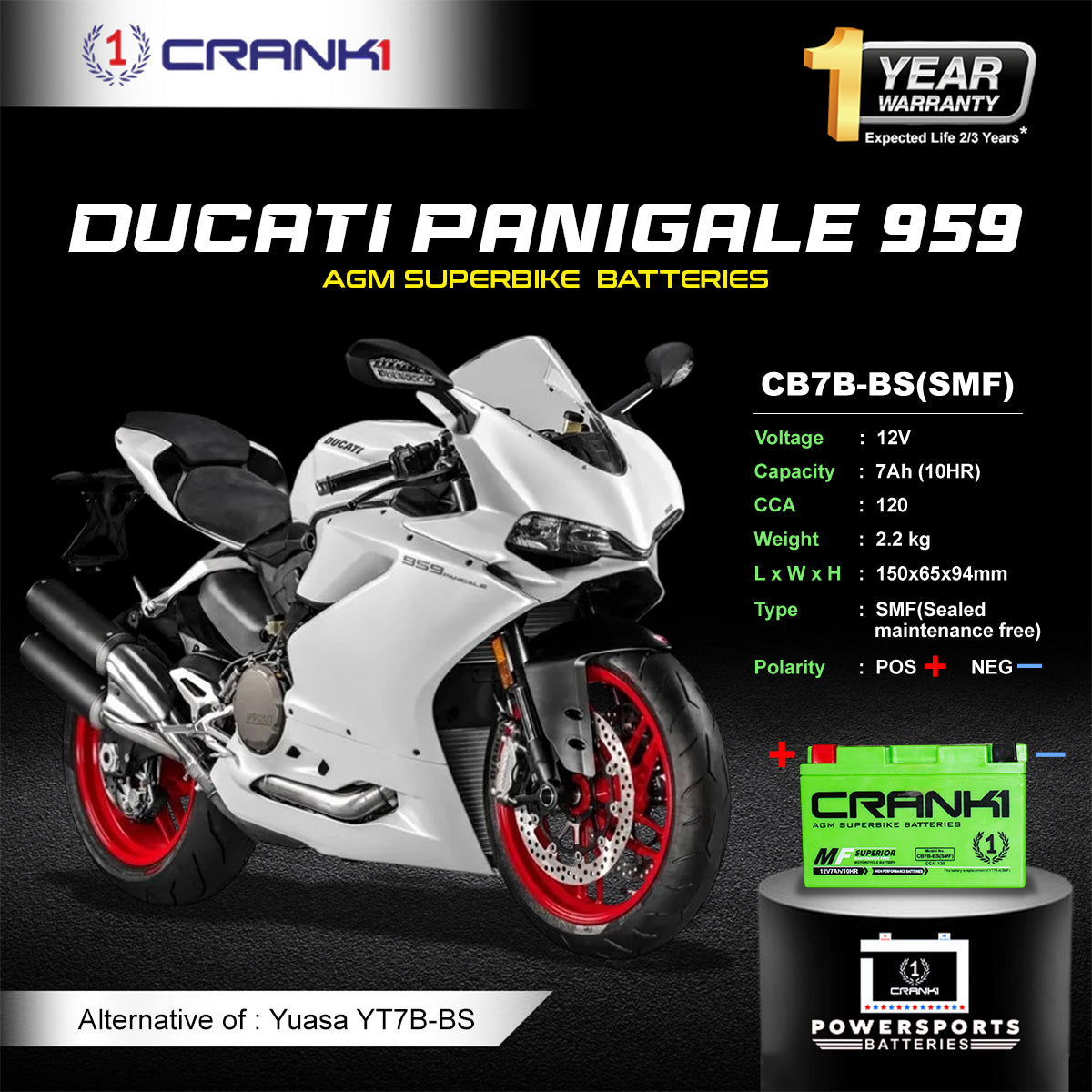 Battery For Ducati Panigale 959 (2016-2025) - CB7B-BS - Factory Activated