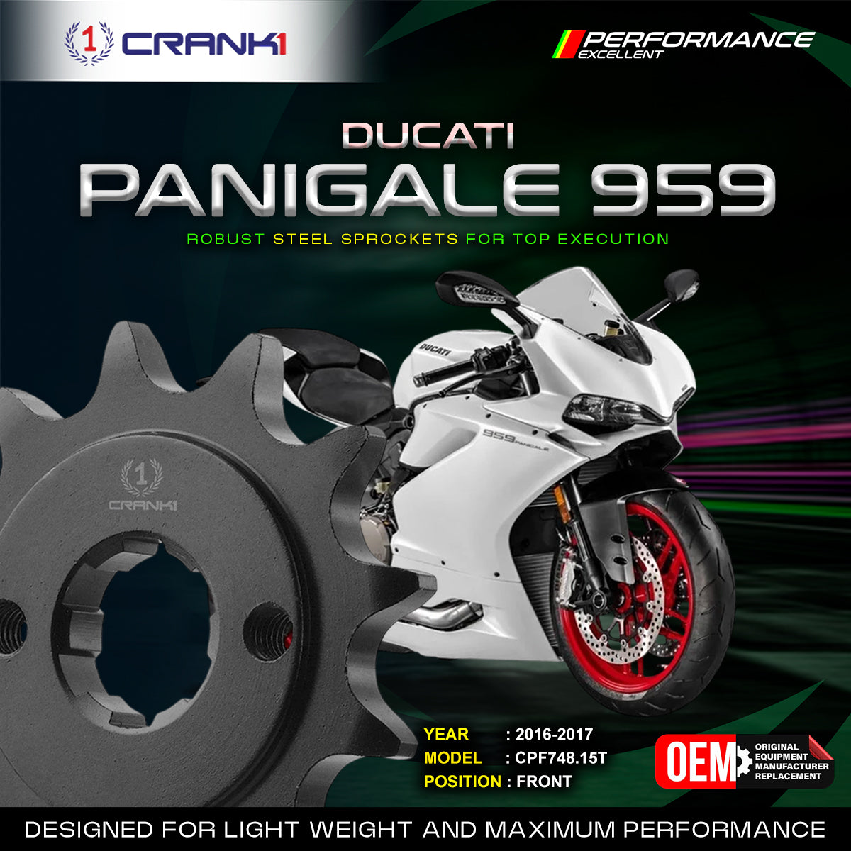Sprocket For Ducati Panigale 959 (2016-2017) - Front - CPF748.15T
