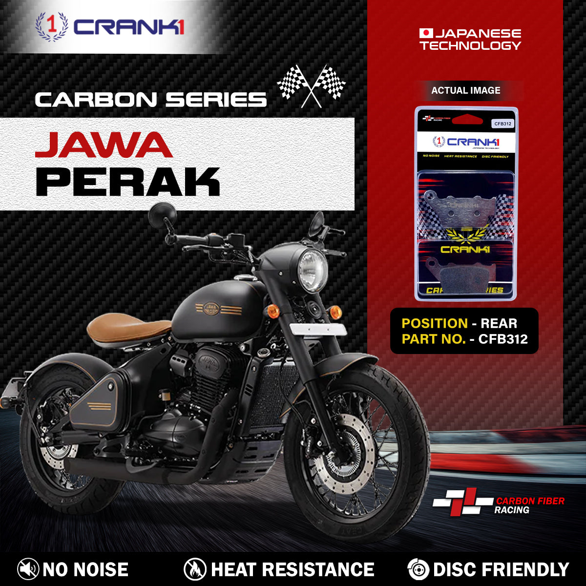 Carbon Brake Pads For Jawa Perak - Rear - CFB312