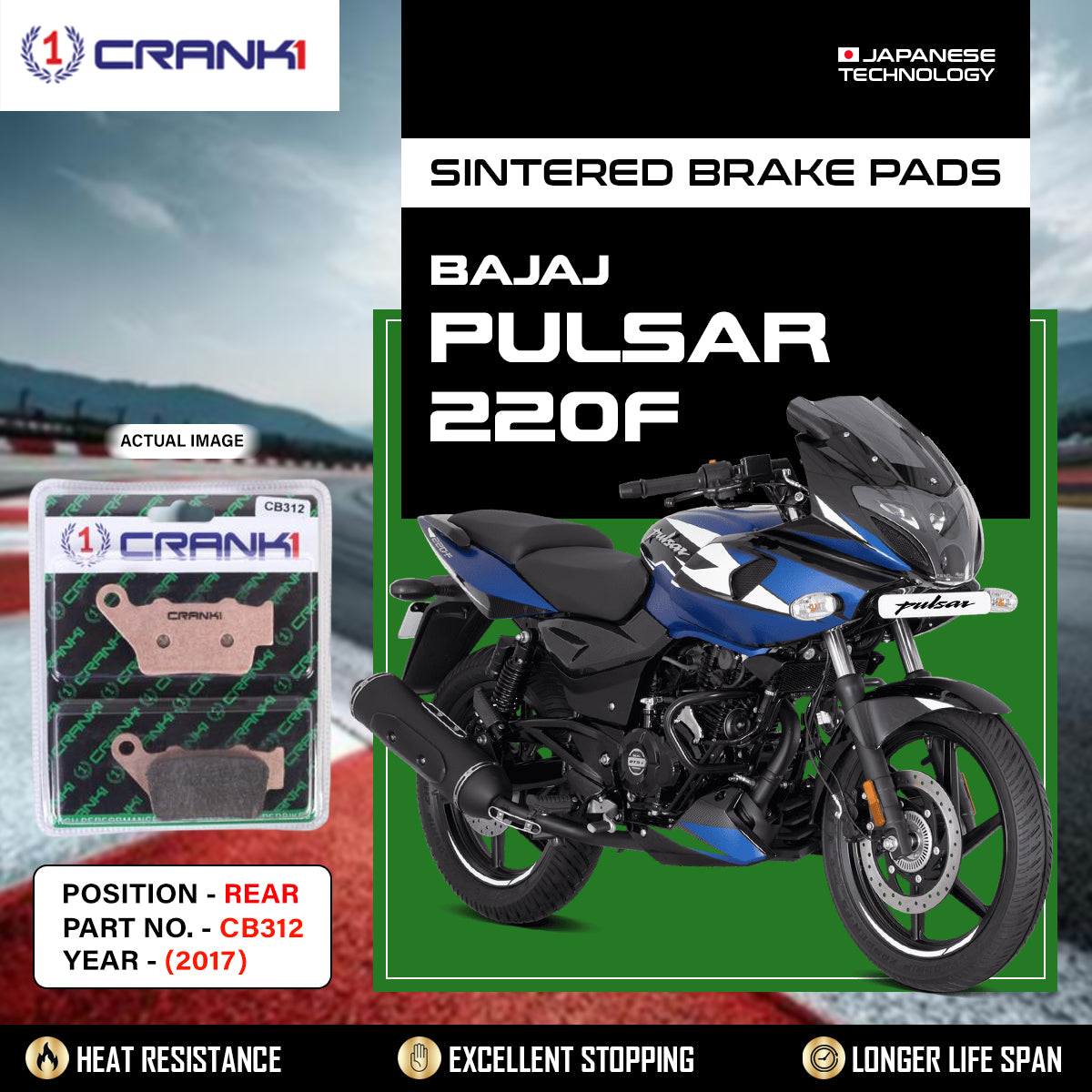 Sintered Brake Pads For Bajaj Pulsar 220F (2017) - Rear - CB312