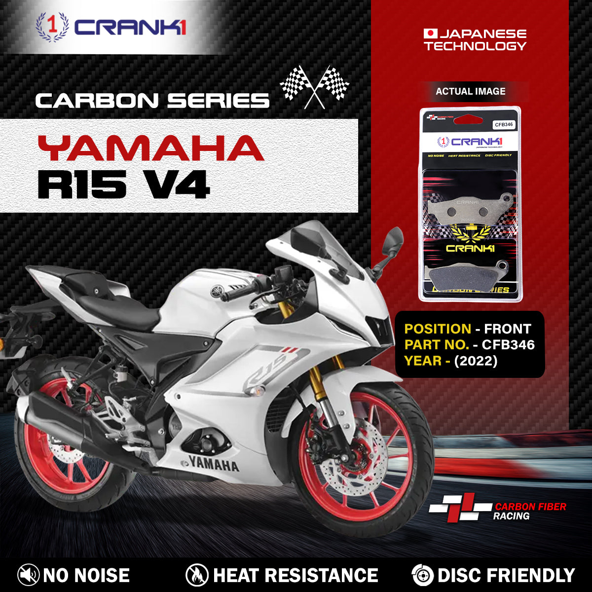 Carbon Brake Pads For Yamaha R15 V4 (2022) - Front - CFB346