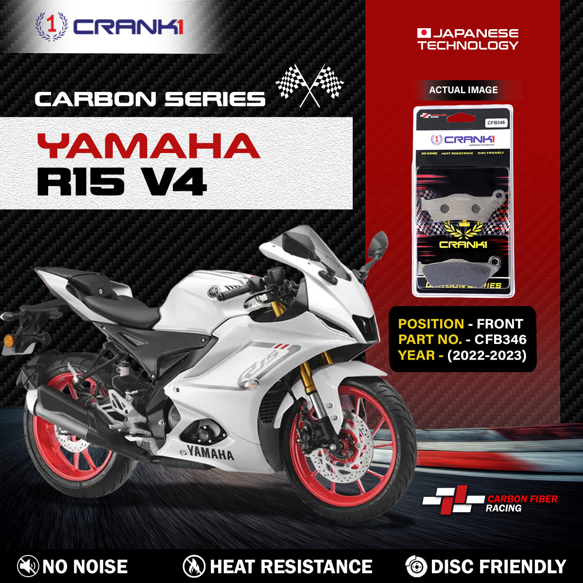 Carbon Brake Pads For Yamaha R15 V4 (2022-2023) - Front - CFB346 - 1 Set