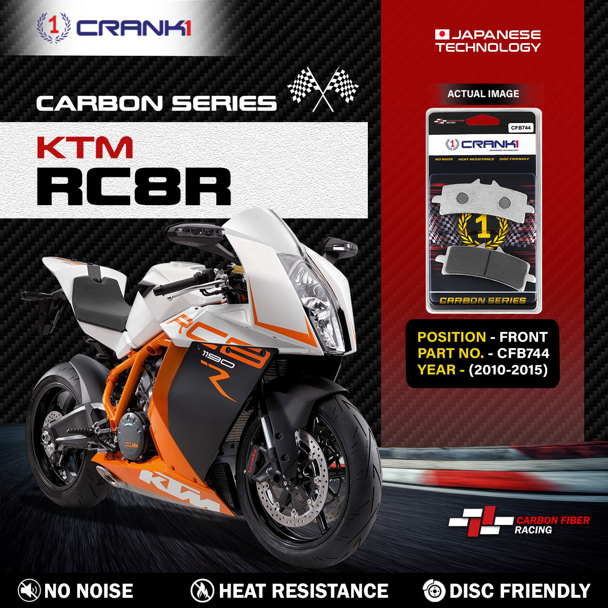 Carbon Brake Pads For KTM RC8R (2010-2015) - Front - CFB744 - 2 Sets