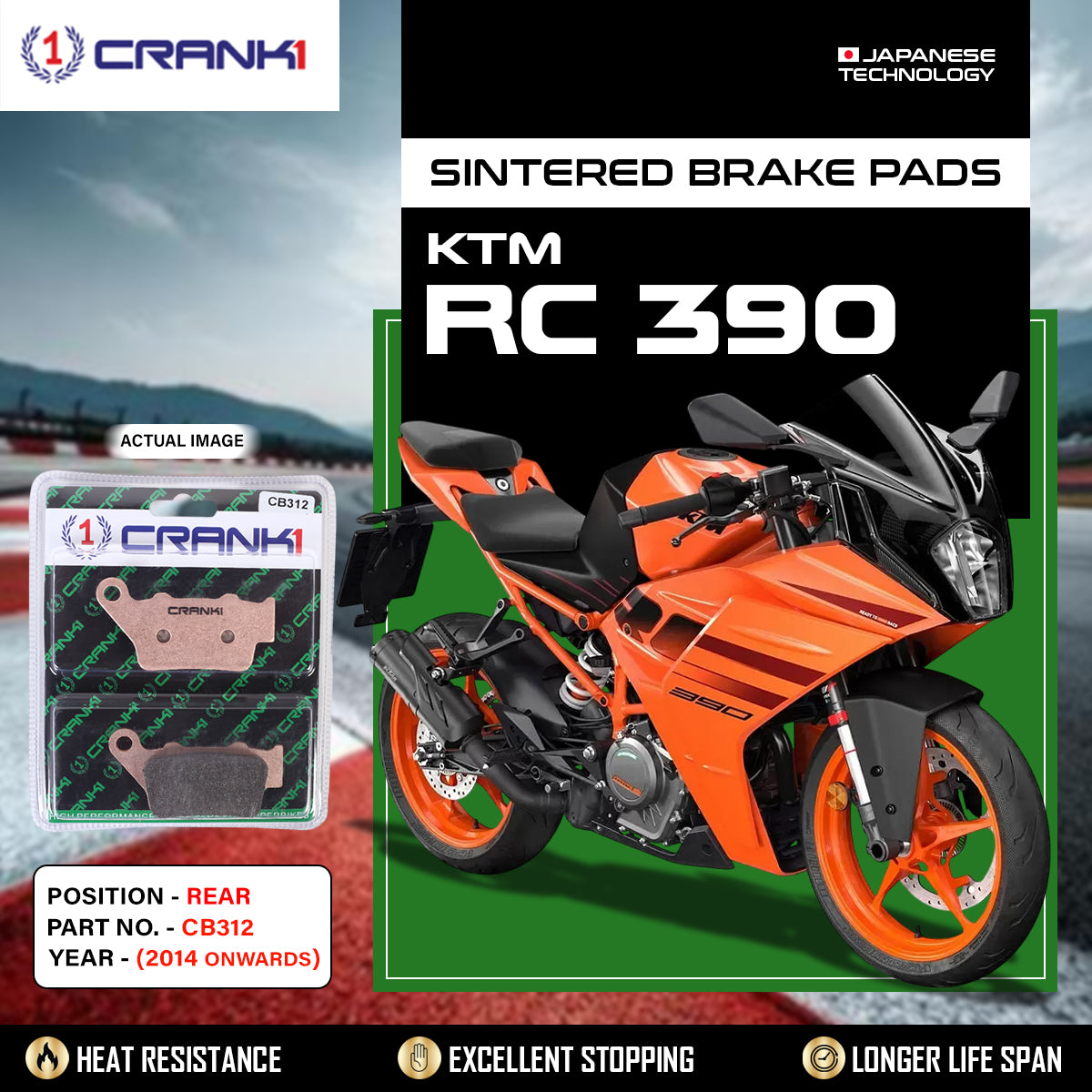 Sintered Brake Pads For KTM RC 390 (2014 Onwards) - Rear - CB312