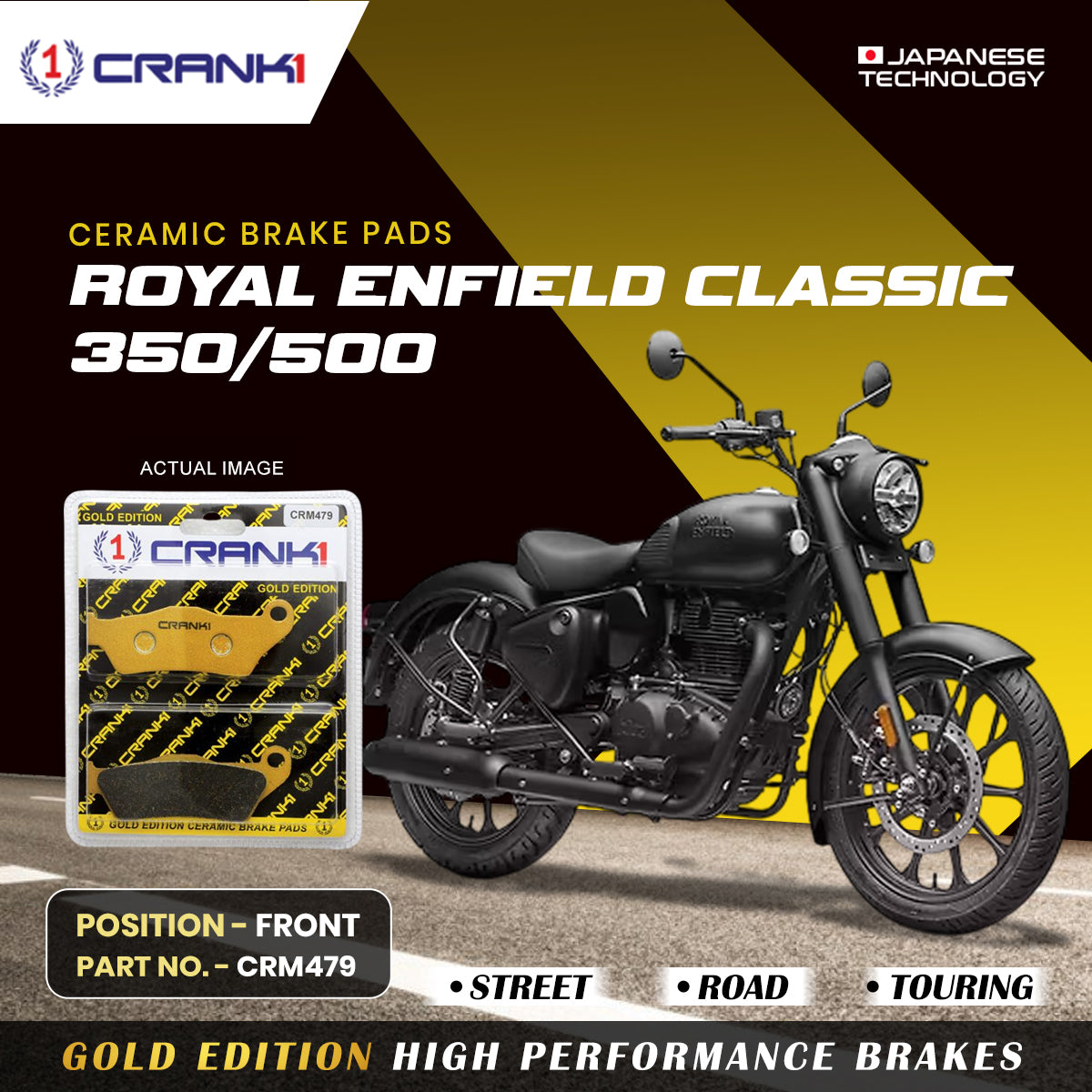 Ceramic Brake Pads For Royal Enfield Classic 350/500 - Front - CRM479