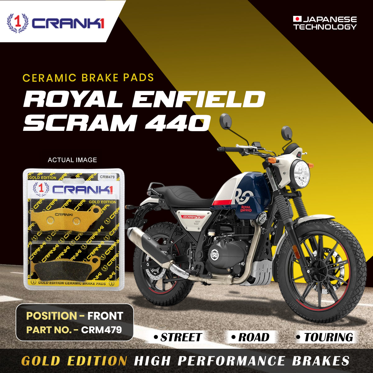 Ceramic Brake Pads For Royal Enfield Scram 440 - Front - CRM479