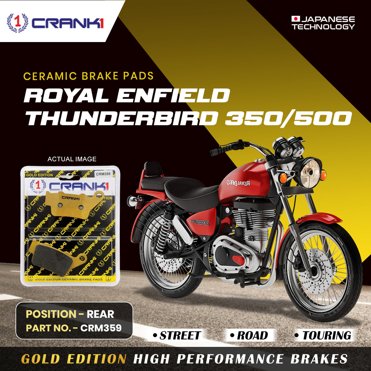 Ceramic Brake Pads For Royal Enfield Thunderbird 350/500 - Rear - CRM359