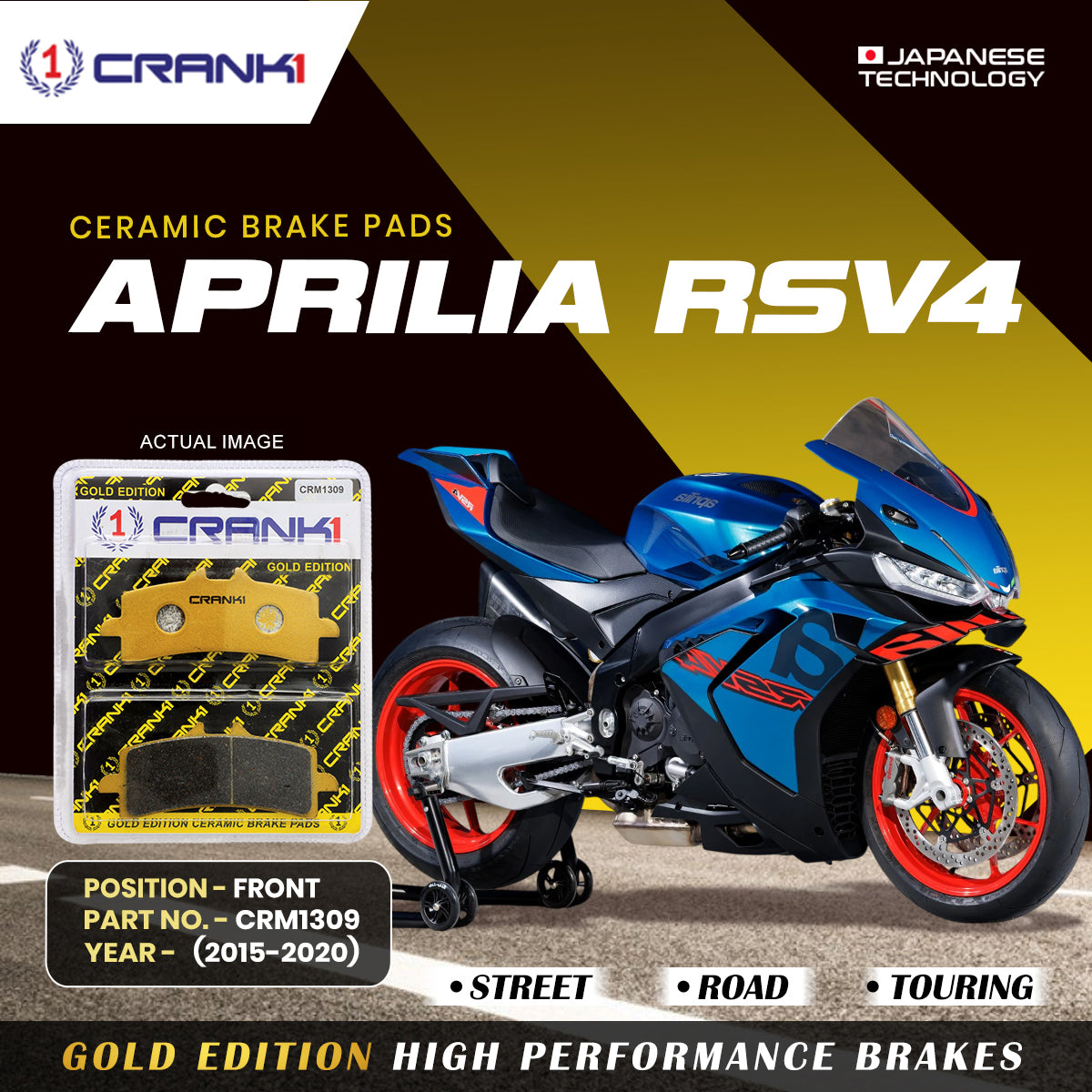 Ceramic Brake Pads For  Aprilia RSV4 (2015-2020) - Front - CRM1309 - 2 Sets | Smooth Braking | Heat Resistant | Long Life | Disc Friendly