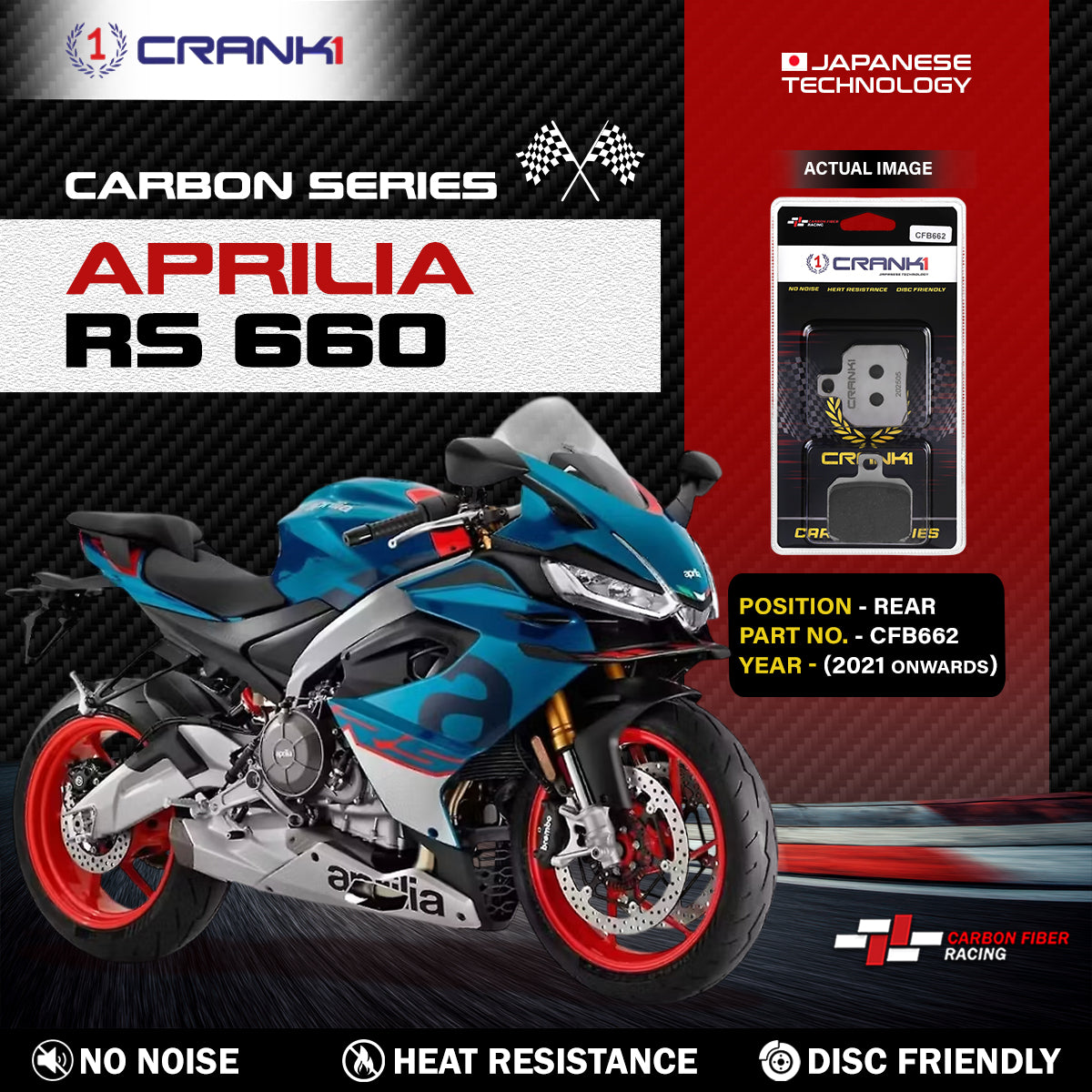 Carbon Brake Pads For Aprilia RS 660 (2021 Onwards) - Rear - CFB662