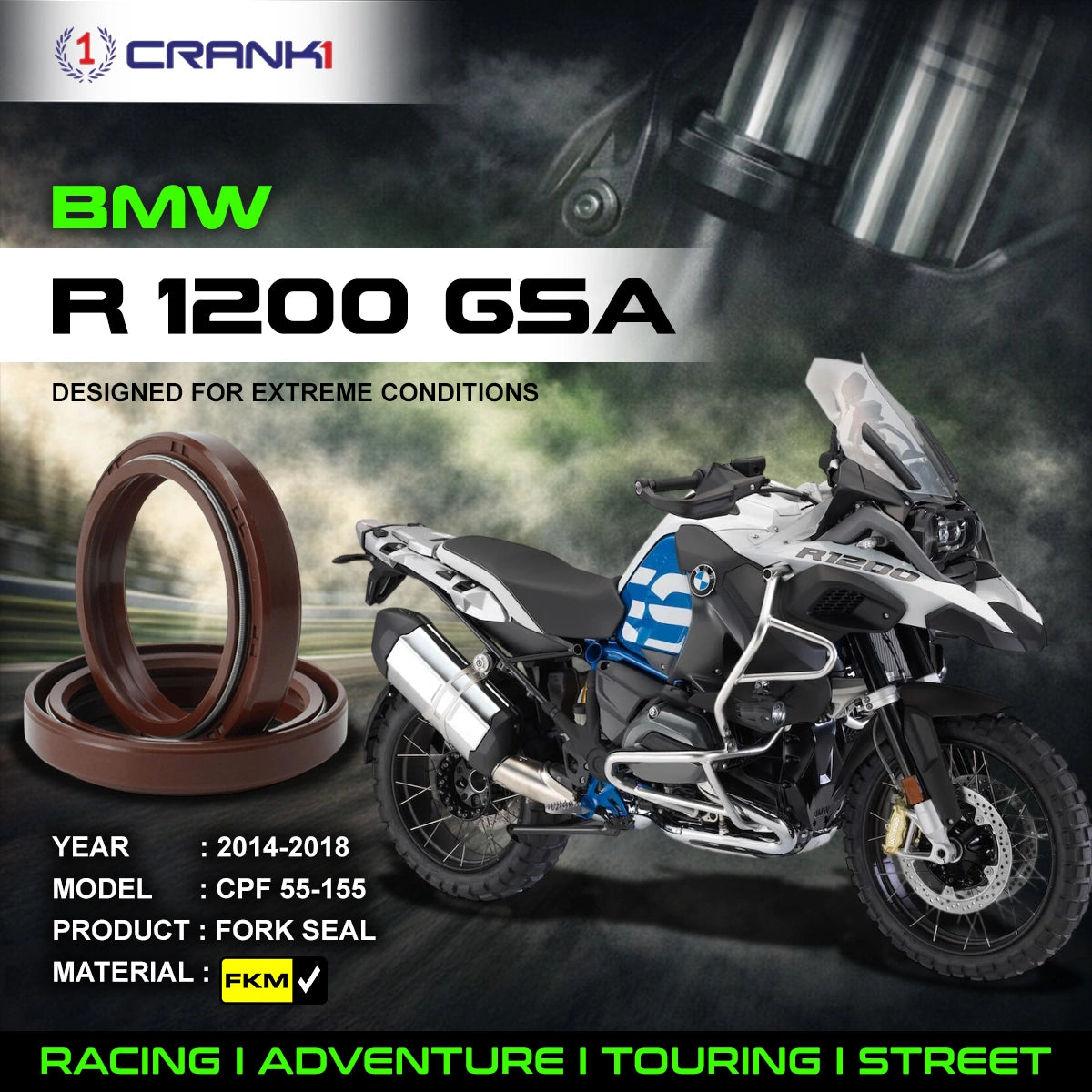 Fork Oil Seals Pair For BMW R 1200 GSA (2014-2018) - CPF55-155