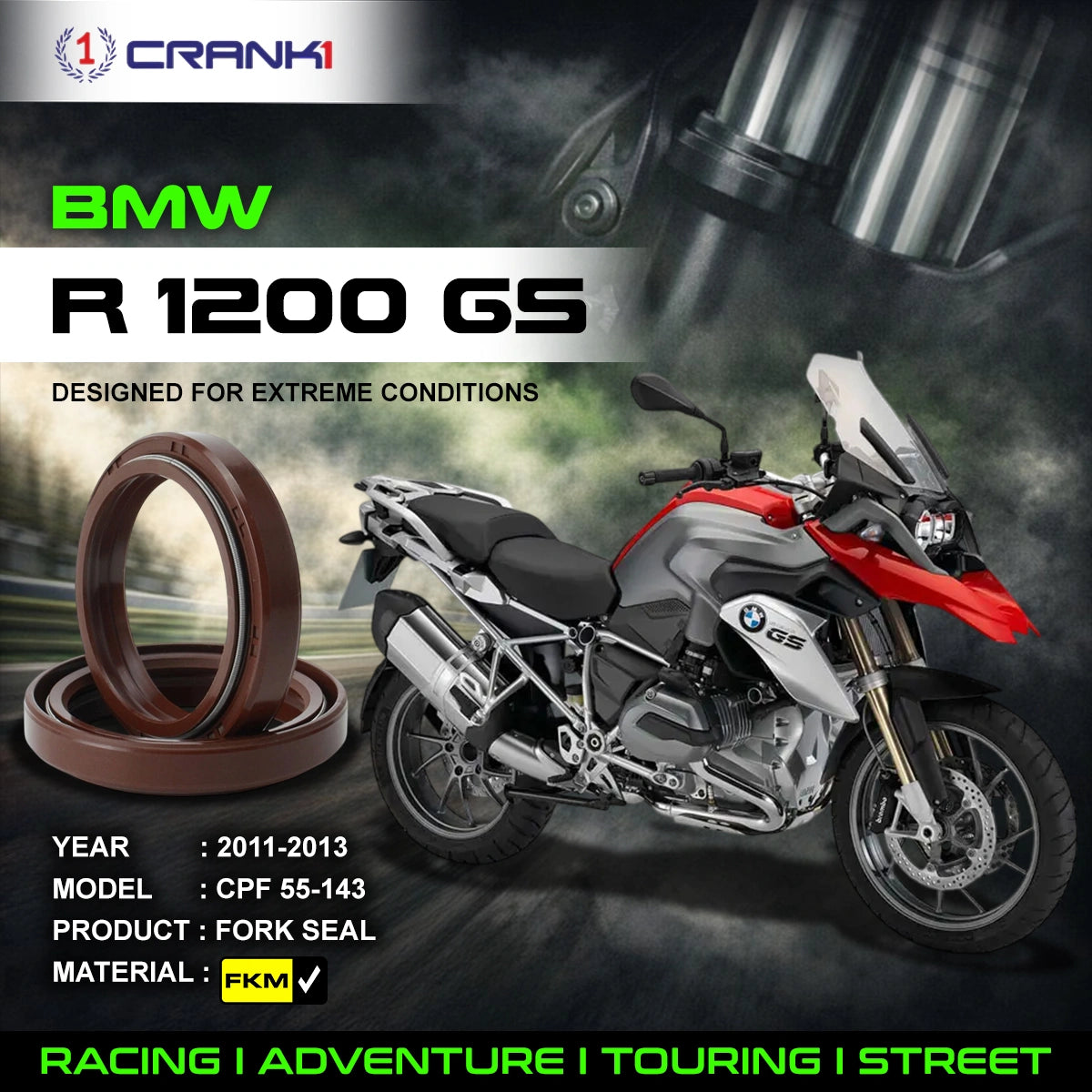 Fork Oil Seals Pair For BMW R 1200 GS (2011-2013) - CPF55-143