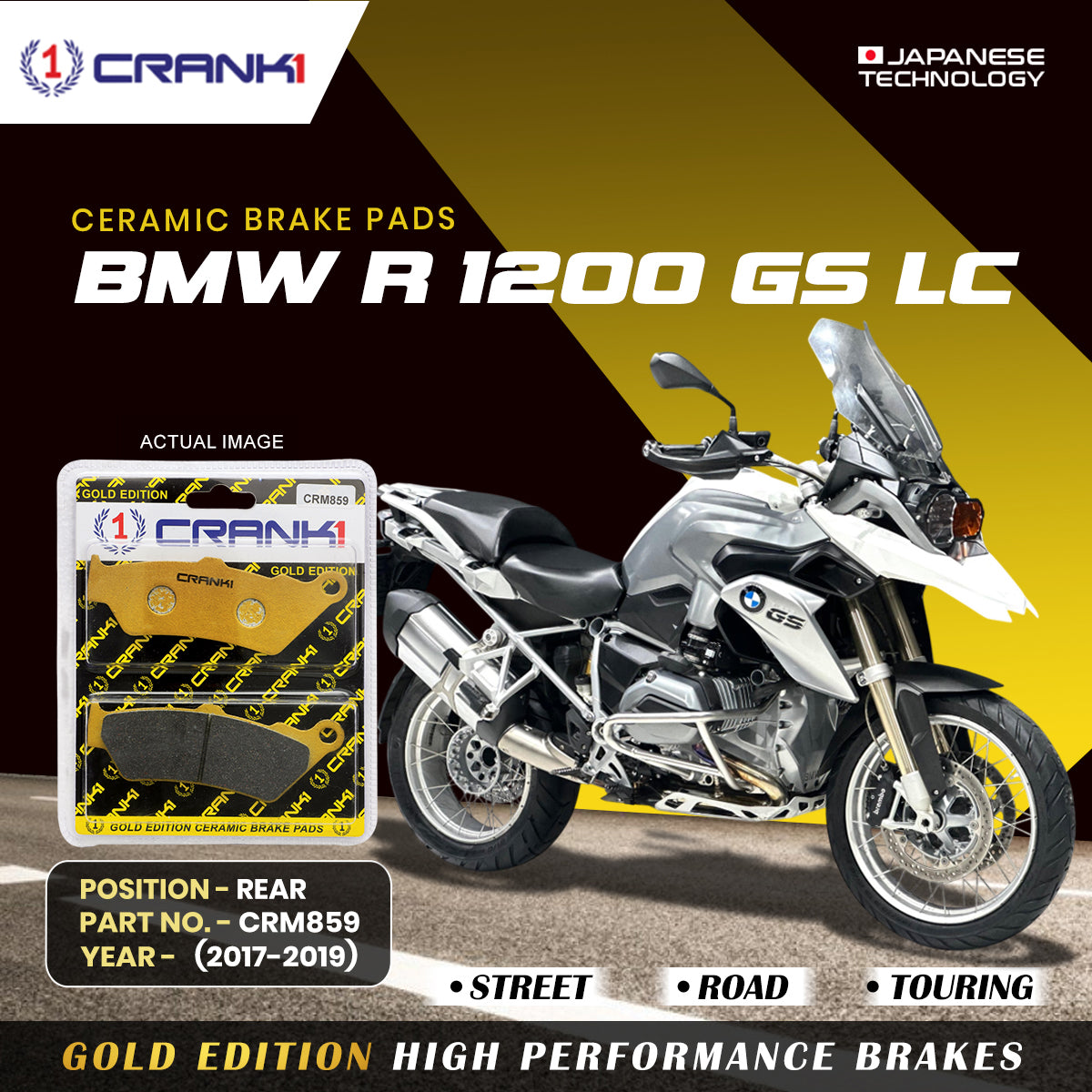 Ceramic Brake Pads For  BMW R 1200 GS LC (2017-2019) - Rear - CRM859 - 1 Set | Smooth Braking | Heat Resistant | Long Life | Disc Friendly