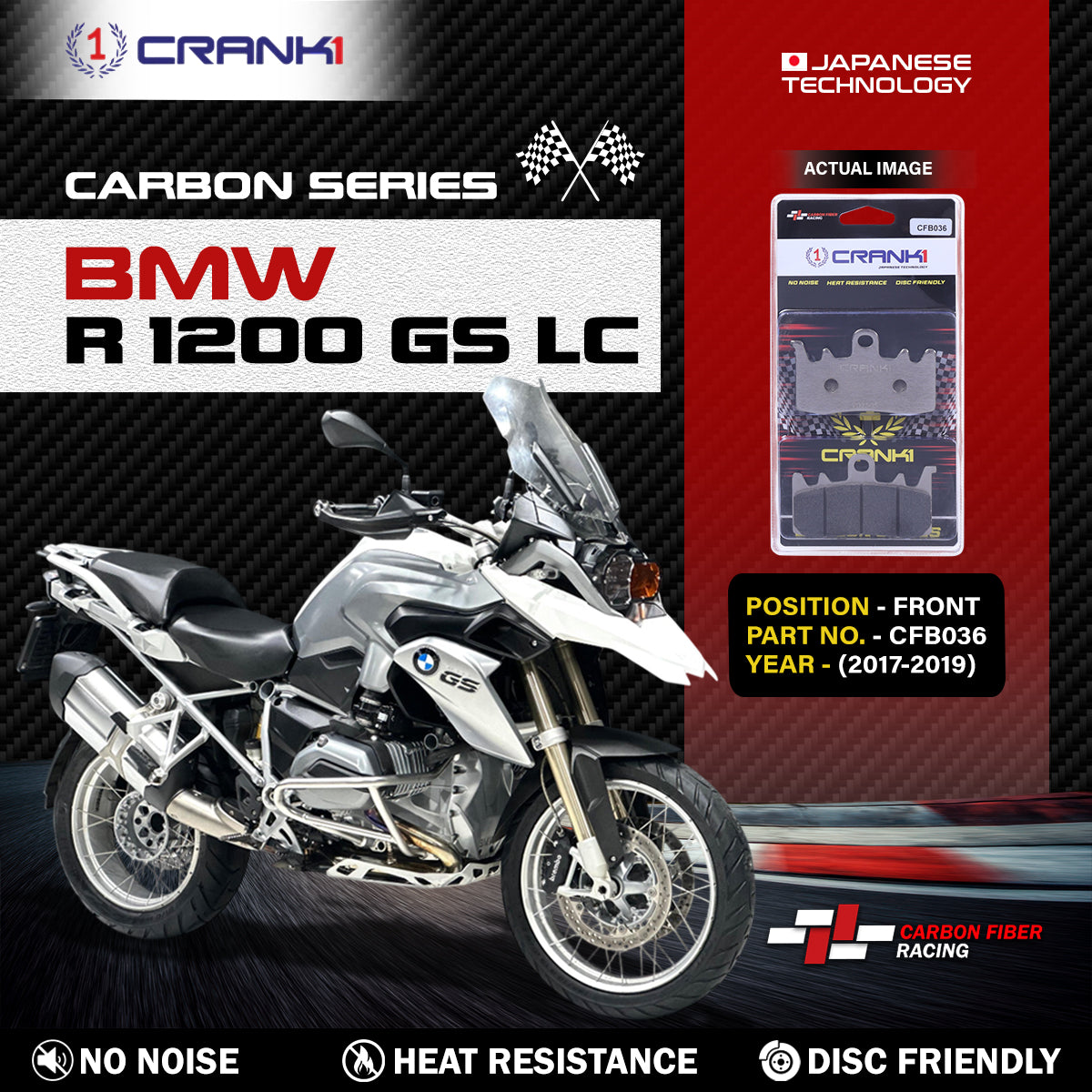 Carbon Brake Pads For BMW R 1200 GS LC (2017-2019) - Front - CFB036 - 2 Sets