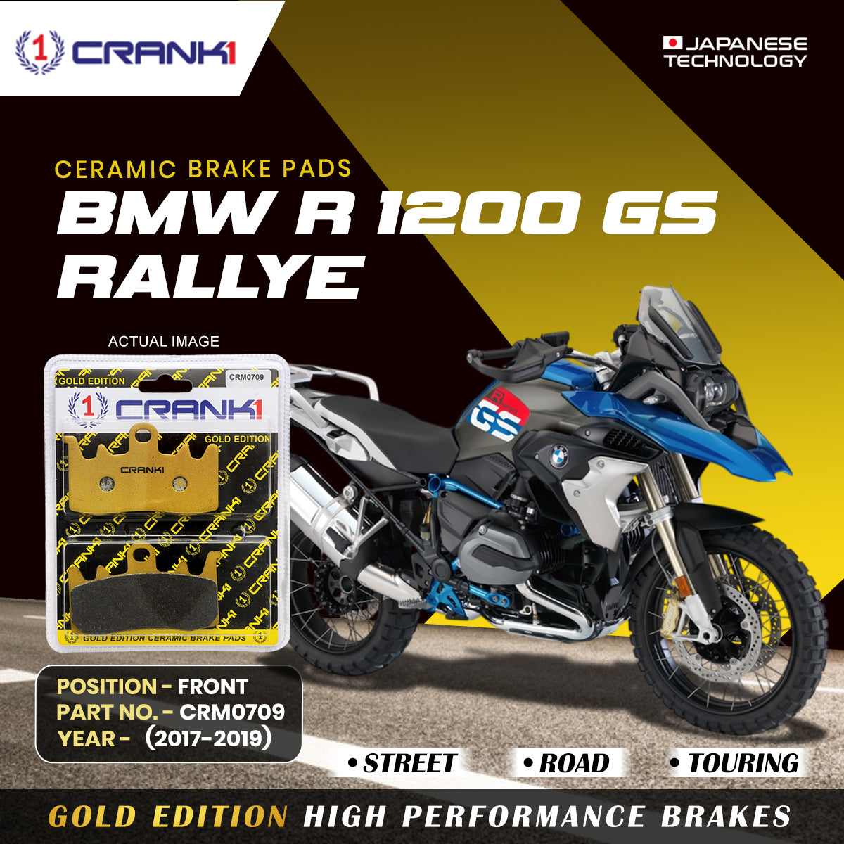 Ceramic Brake Pads For  BMW R 1200 GS Rallye (2017-2019) - Front - CRM0709 - 2 Sets | Smooth Braking | Heat Resistant | Long Life | Disc Friendly