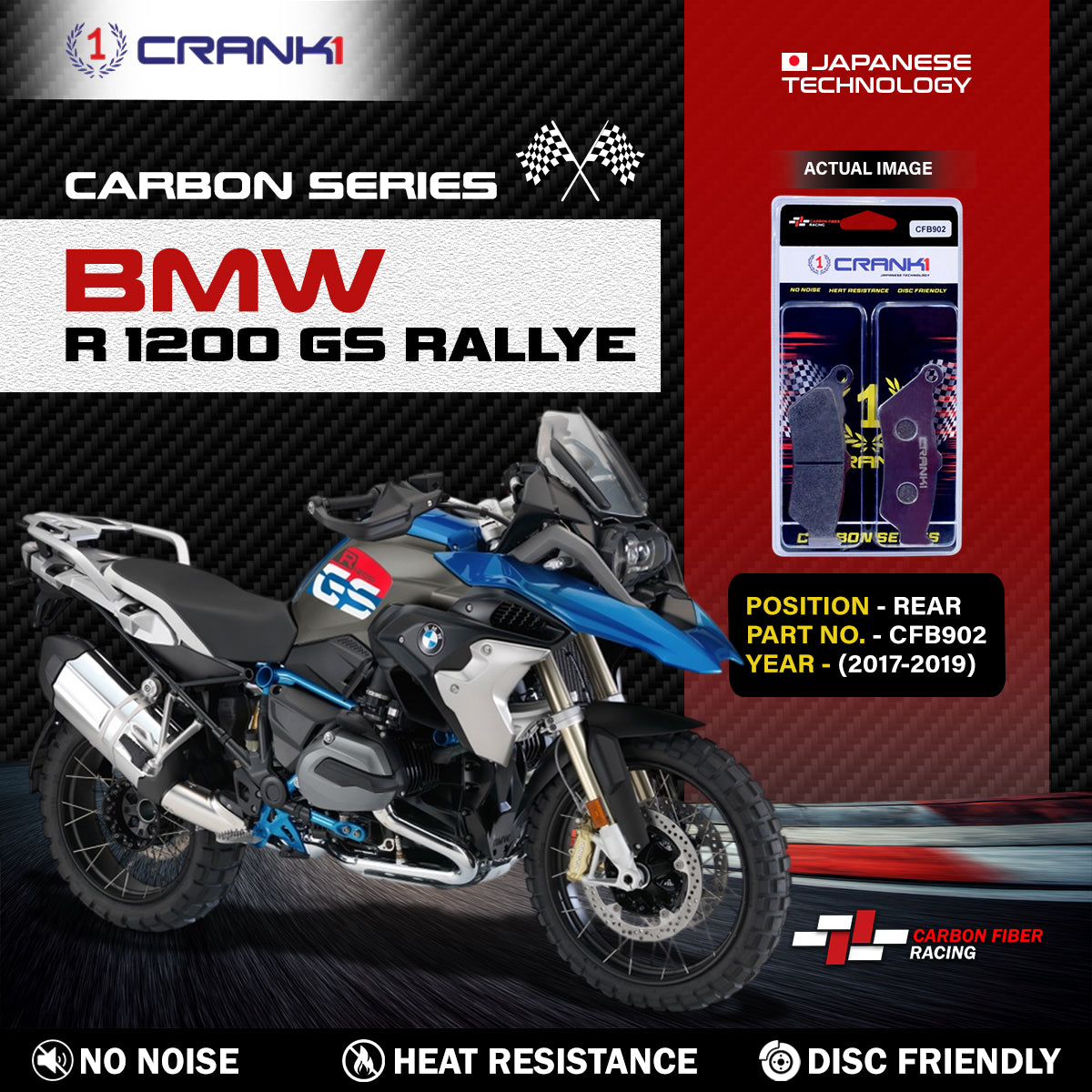 Carbon Brake Pads For BMW R 1200 GS Rallye (2017-2019) - Rear - CFB902