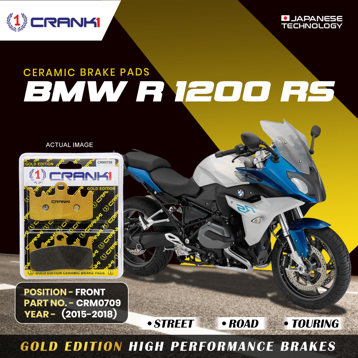 Ceramic Brake Pads For  BMW R 1200 RS (2015-2018) - Front - CRM0709 - 2 Sets | Smooth Braking | Heat Resistant | Long Life | Disc Friendly